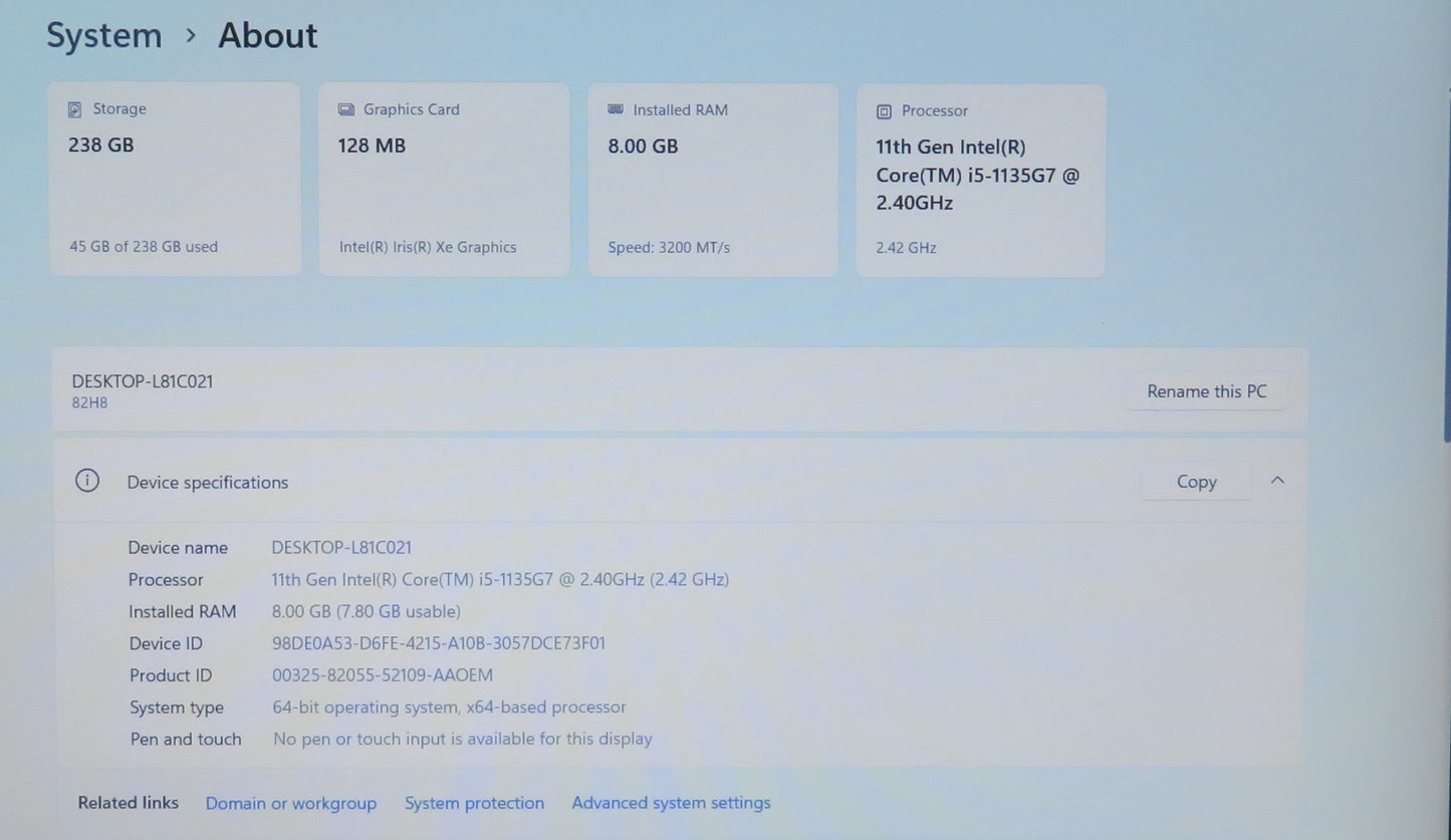 Lenovo IdeaPad 3 15.6in FHD 15ITL6 i3 1135G7 2.4GHz 8GB RAM 256GB Win11