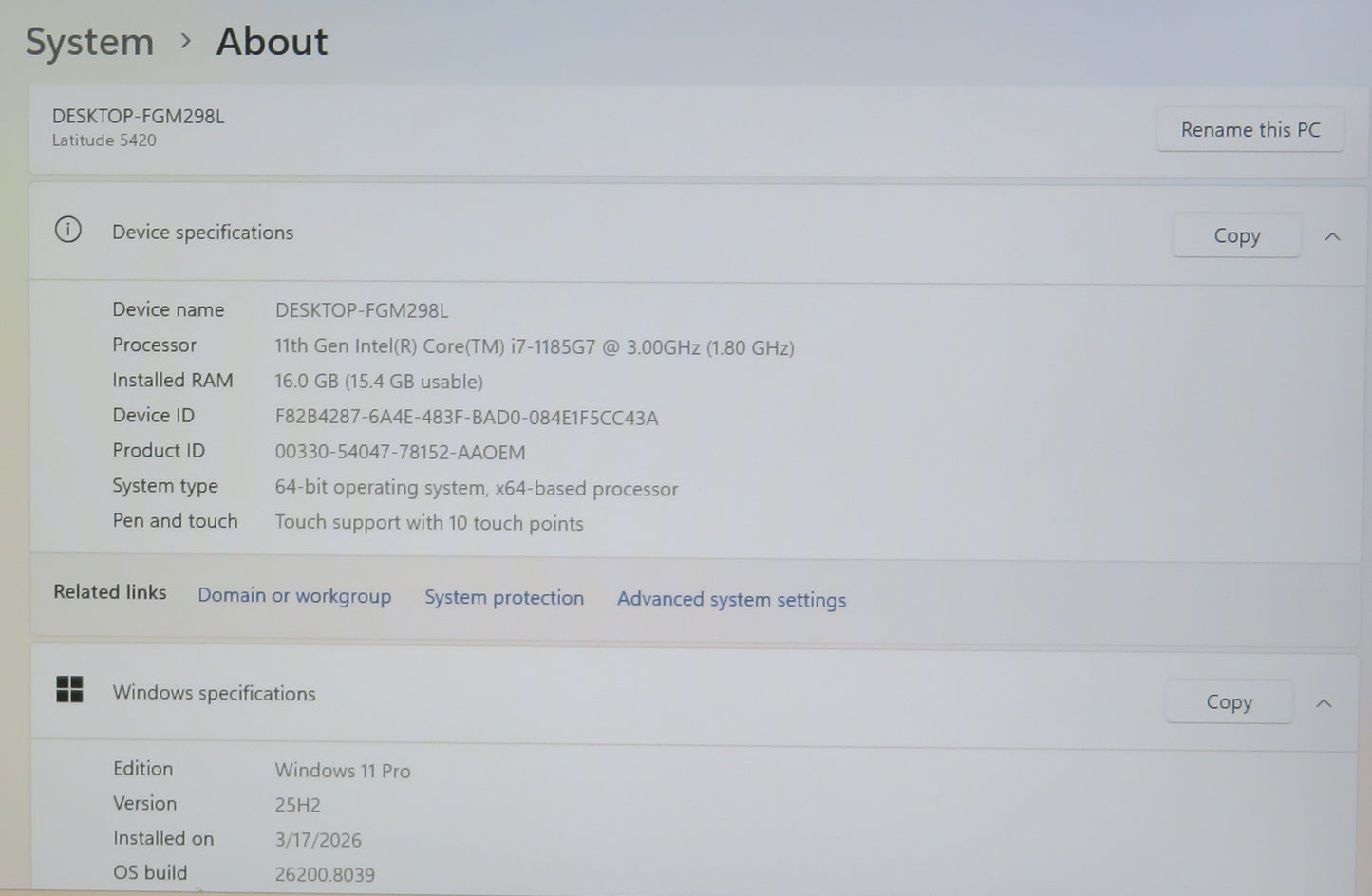 Dell Latitude 5420 14in Touchscreen i7 1185G7U 3.0GHz 16GB RAM 512GB Win11 Pro