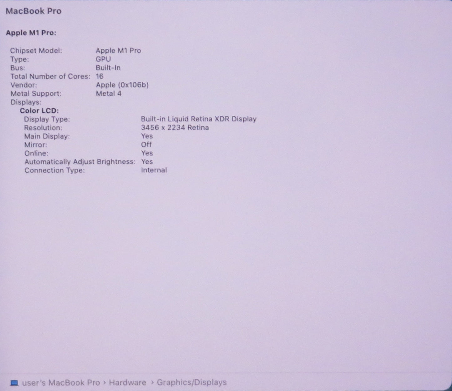 Apple Macbook Pro 2021 16in Retina XDR M1 Pro 16GB RAM 512GB macOS A2485