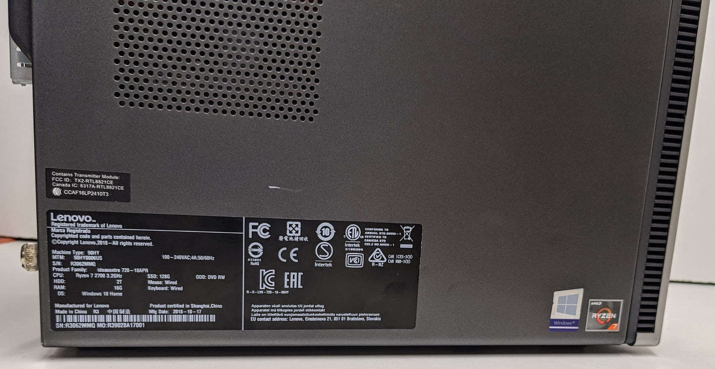LENOVO IDEACENTRE 720-18APR DESKTOP AMD R7 7200 16GB 2TB
