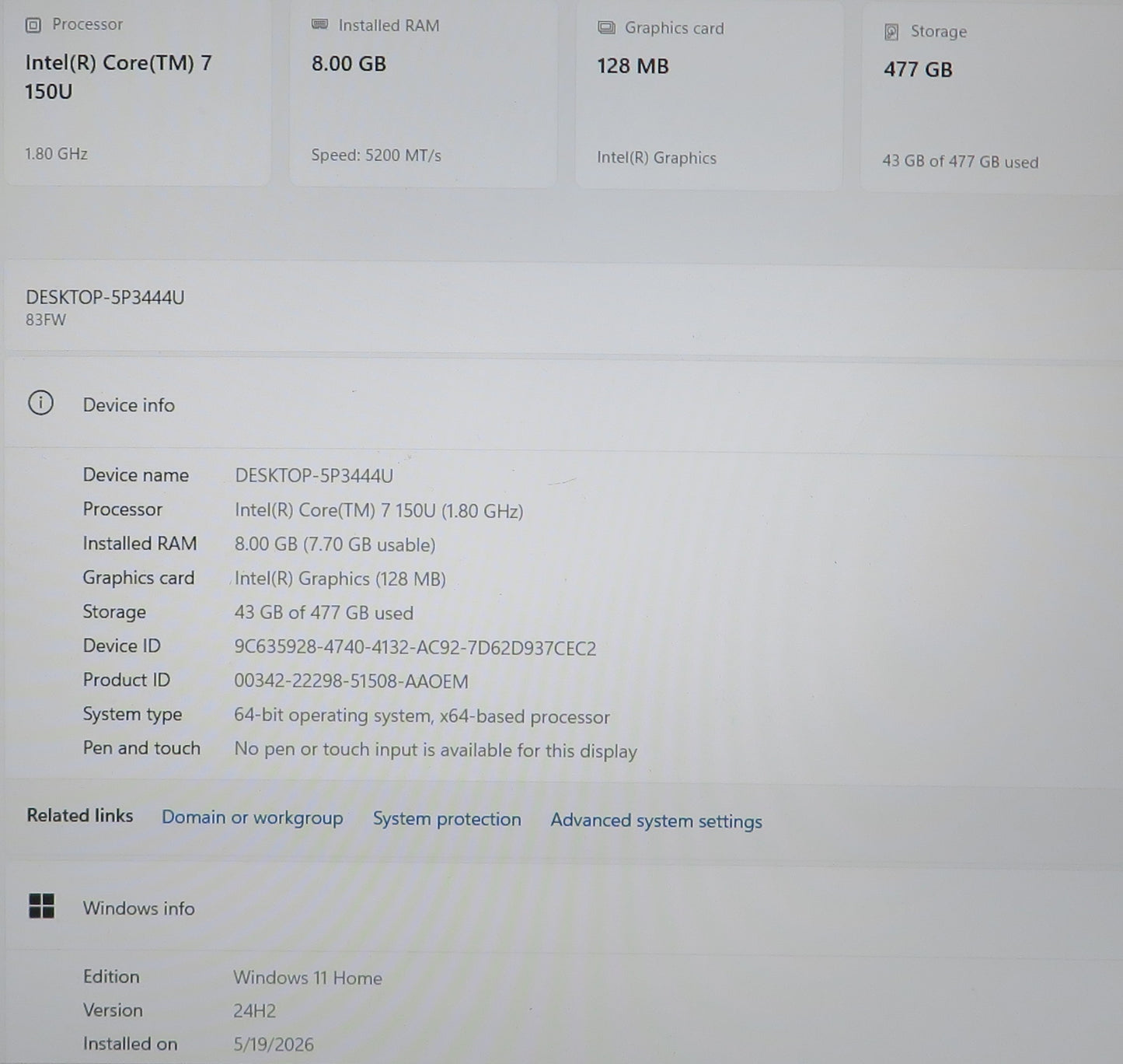 Lenovo IdeaPad Slim 5 16IRU9 16in Intel Core 7 150U 1.8GHz 8GB RAM 512GB WIN11