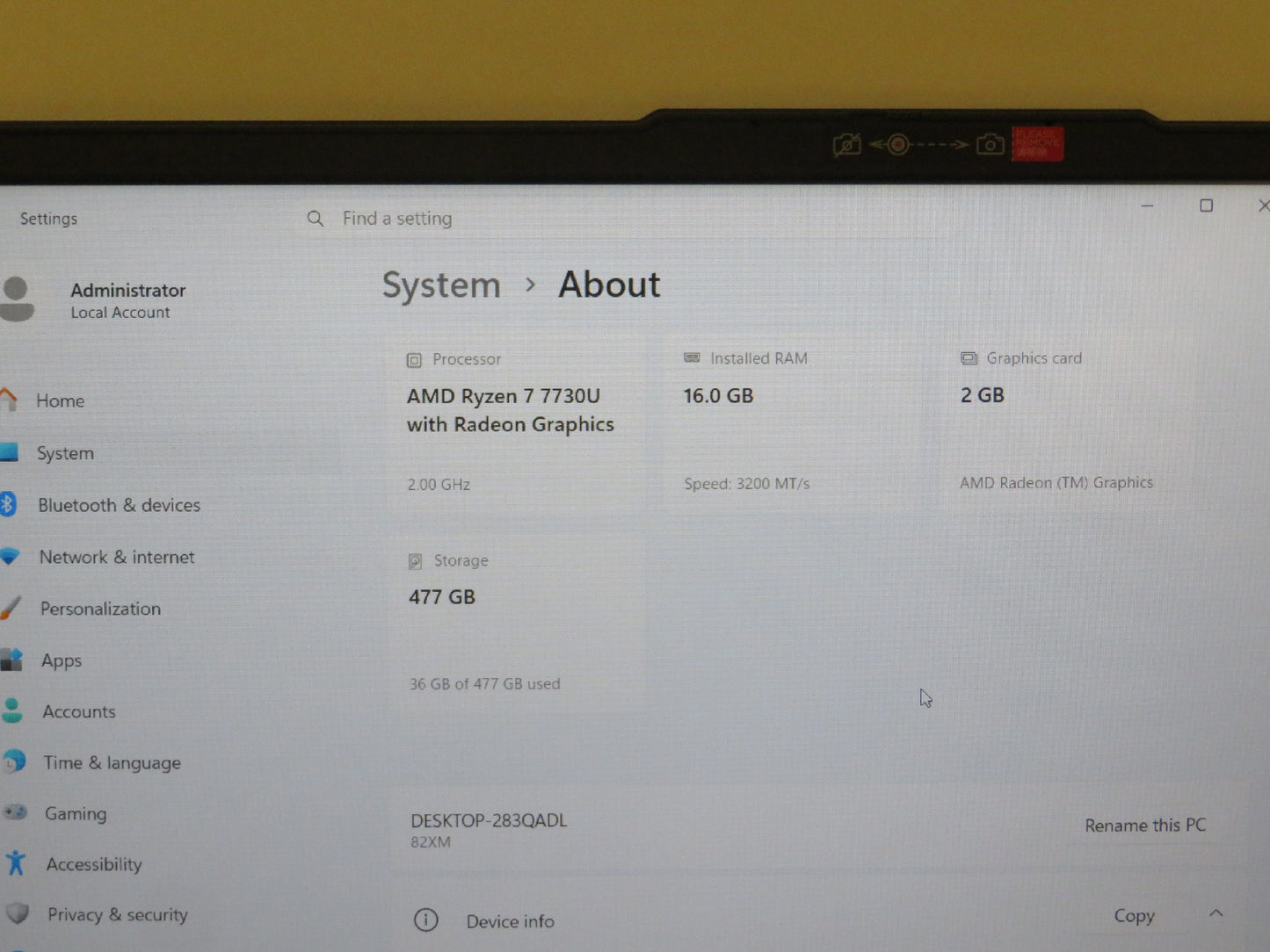 Ideapad Slim 3 15ABR8 15.6in FHD AMD Ryzen 7 7730U 2GHz 16GB RAM 512GB SSD