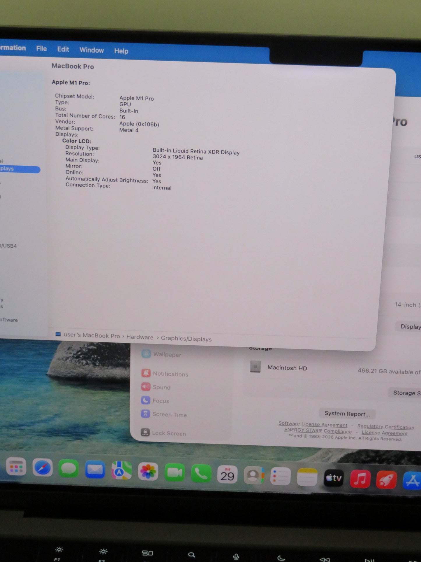 Apple Macbook Pro 2021 14in Retina XDR M1 Pro 16GB RAM 512GB SSD Tahoe A2442