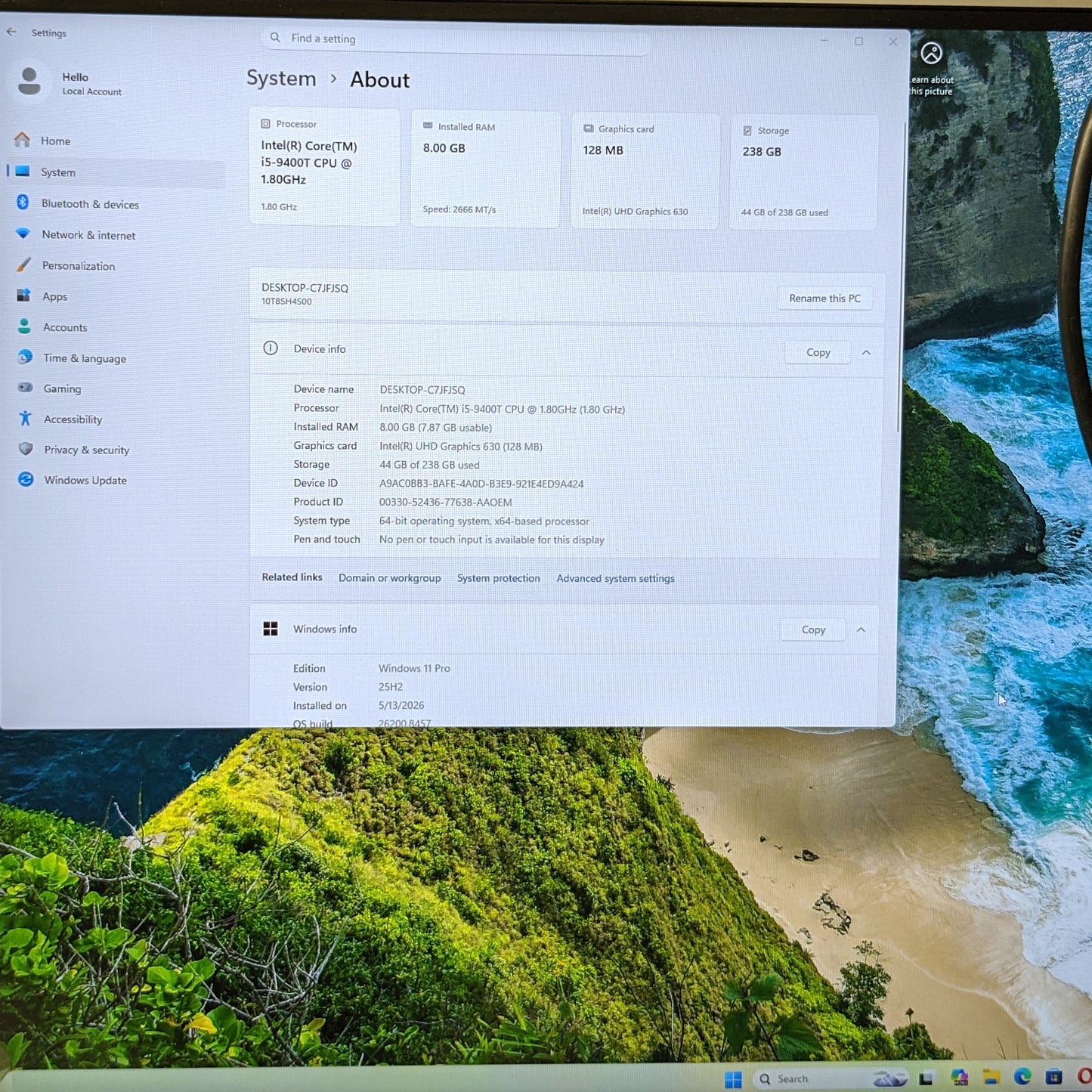 LENOVO THINKCENTRE M720Q i5-9400T 8GB 256GB