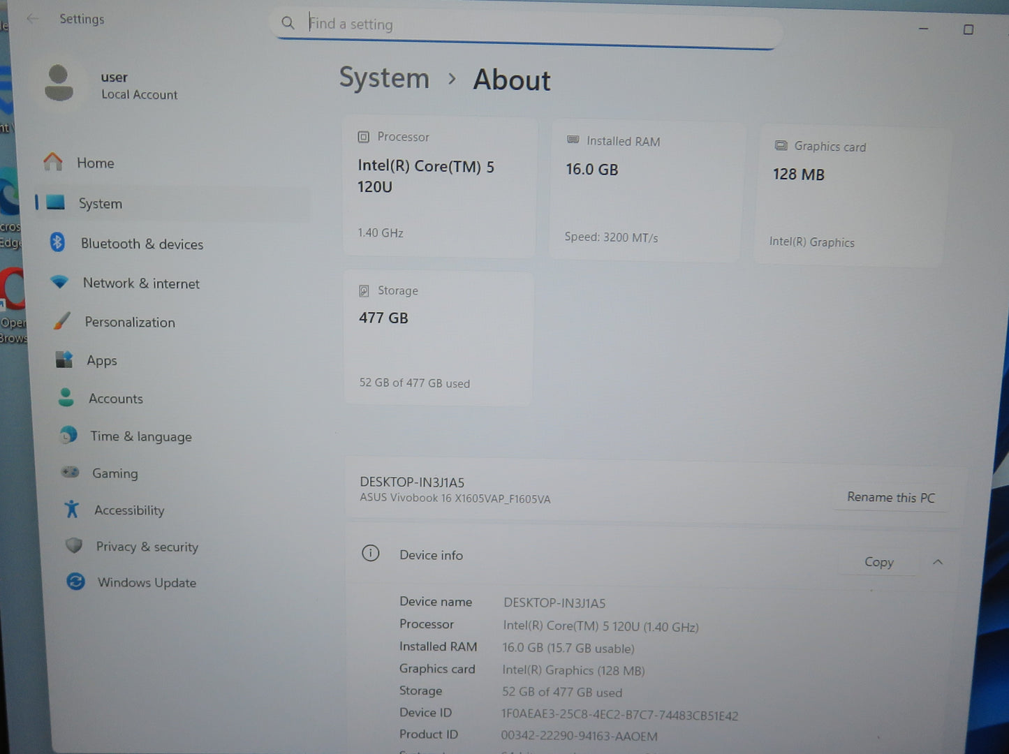 ASUS VIVOBOOK F1605V 16 IN CORE 5 120U, 16GB, 512GB