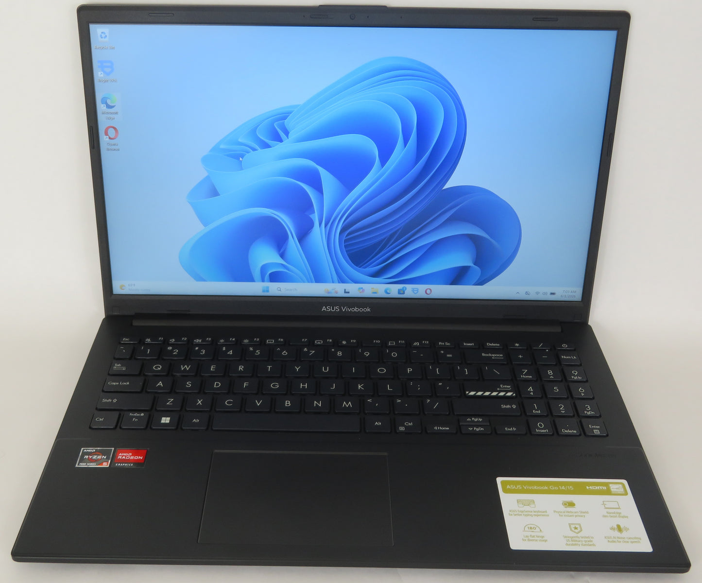 ASUS VivoBook GO 15 E1504F 15.6in Ryzen 5 7520U 2.8GHz 16GB RAM 512GB W11 Home