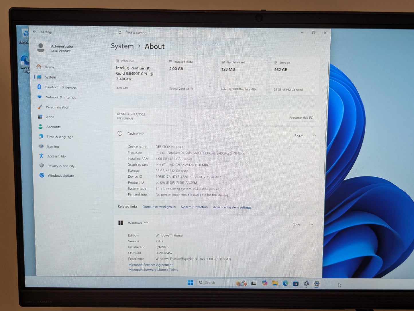 Lenovo IdeaCentre 3 22IMB05 Intel PG-G6400T 3.4GHz 4GB RAM 1TB HDD