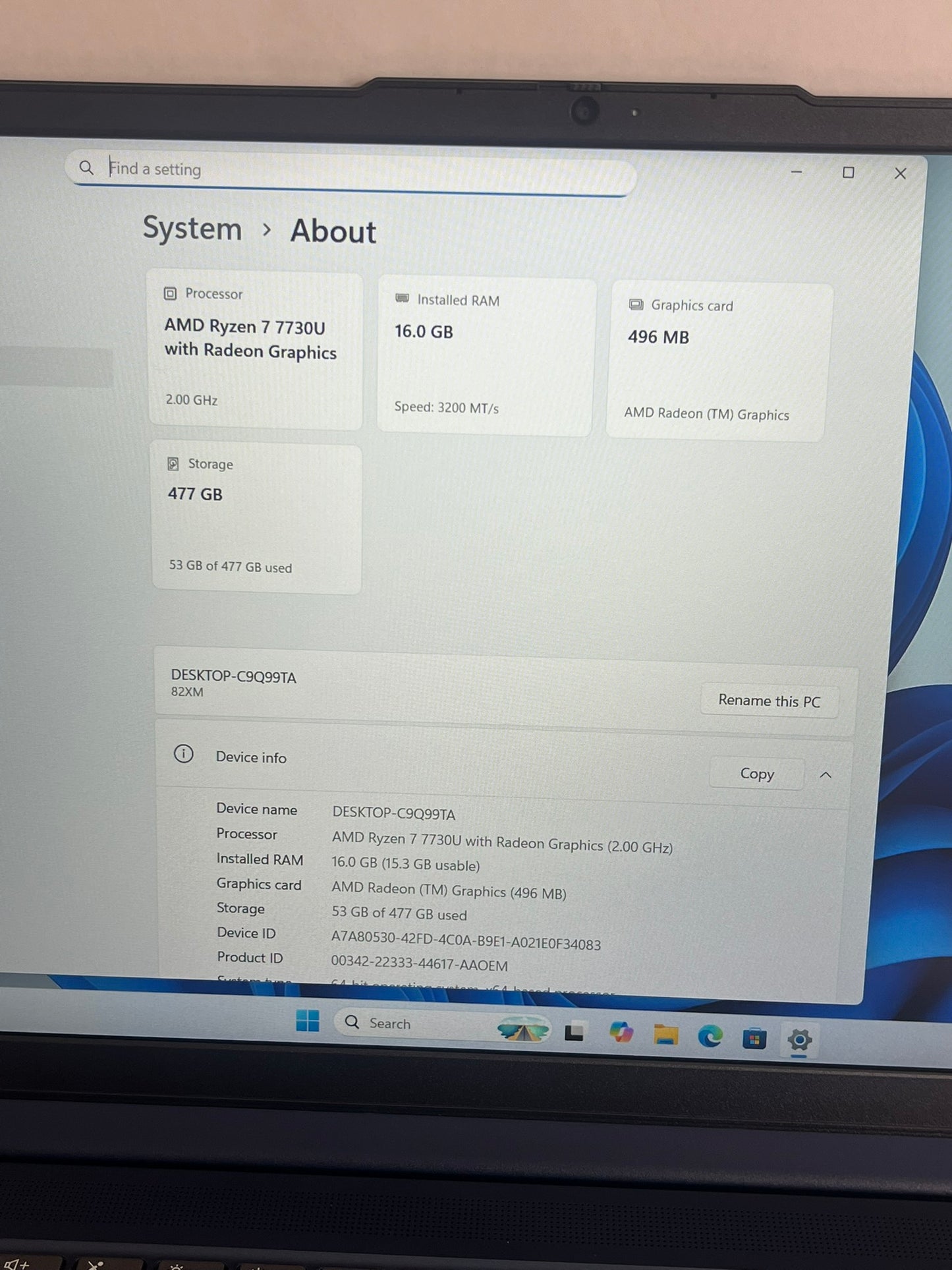 Ideapad Slim 3 15ABR8 15.6in FHD AMD Ryzen 7 7730U 2GHz 16GB RAM 512GB SSD
