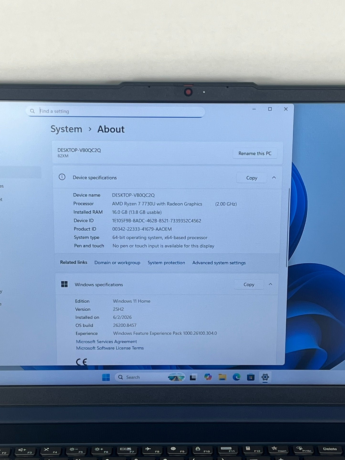 Ideapad Slim 3 15ABR8 15.6in FHD AMD Ryzen 7 7730U 2GHz 16GB RAM 512GB SSD