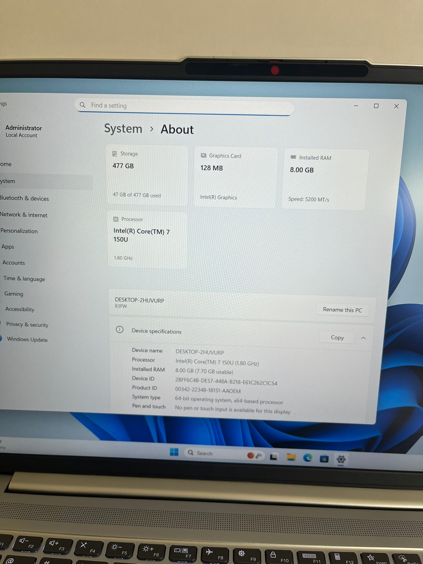 Lenovo IdeaPad Slim 5 16IRU9 16in Intel Core 7 150U 1.8GHz 8GB RAM 512GB WIN11