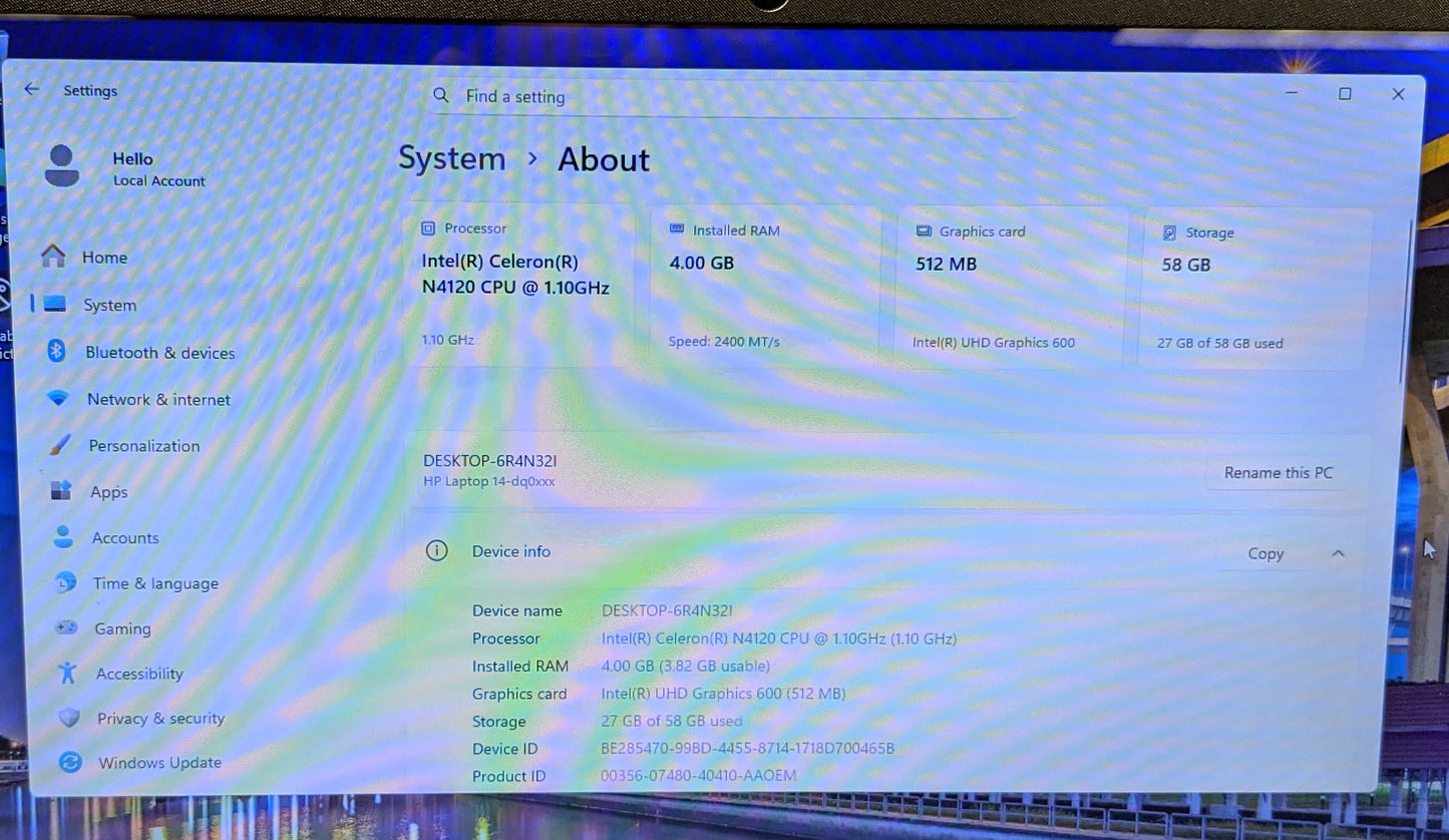 HP 14-DQ0010NR 14 IN CELERON N4120 4GB 64GB