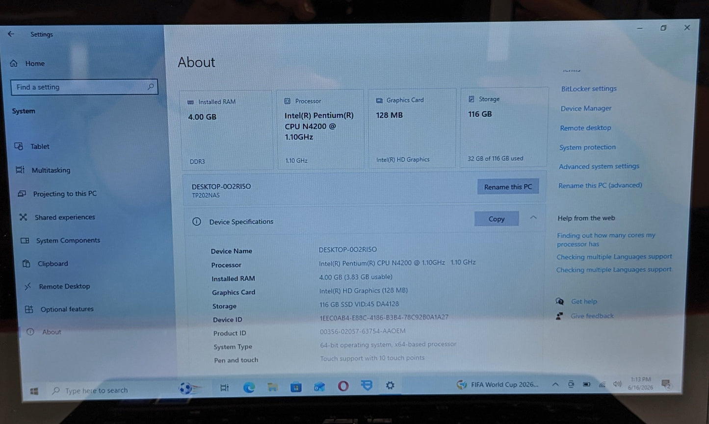 ASUS VIVOBOOK FLIP TP202N 11.6in LAPTOP PENTIUM-N4200 4GB 128GB