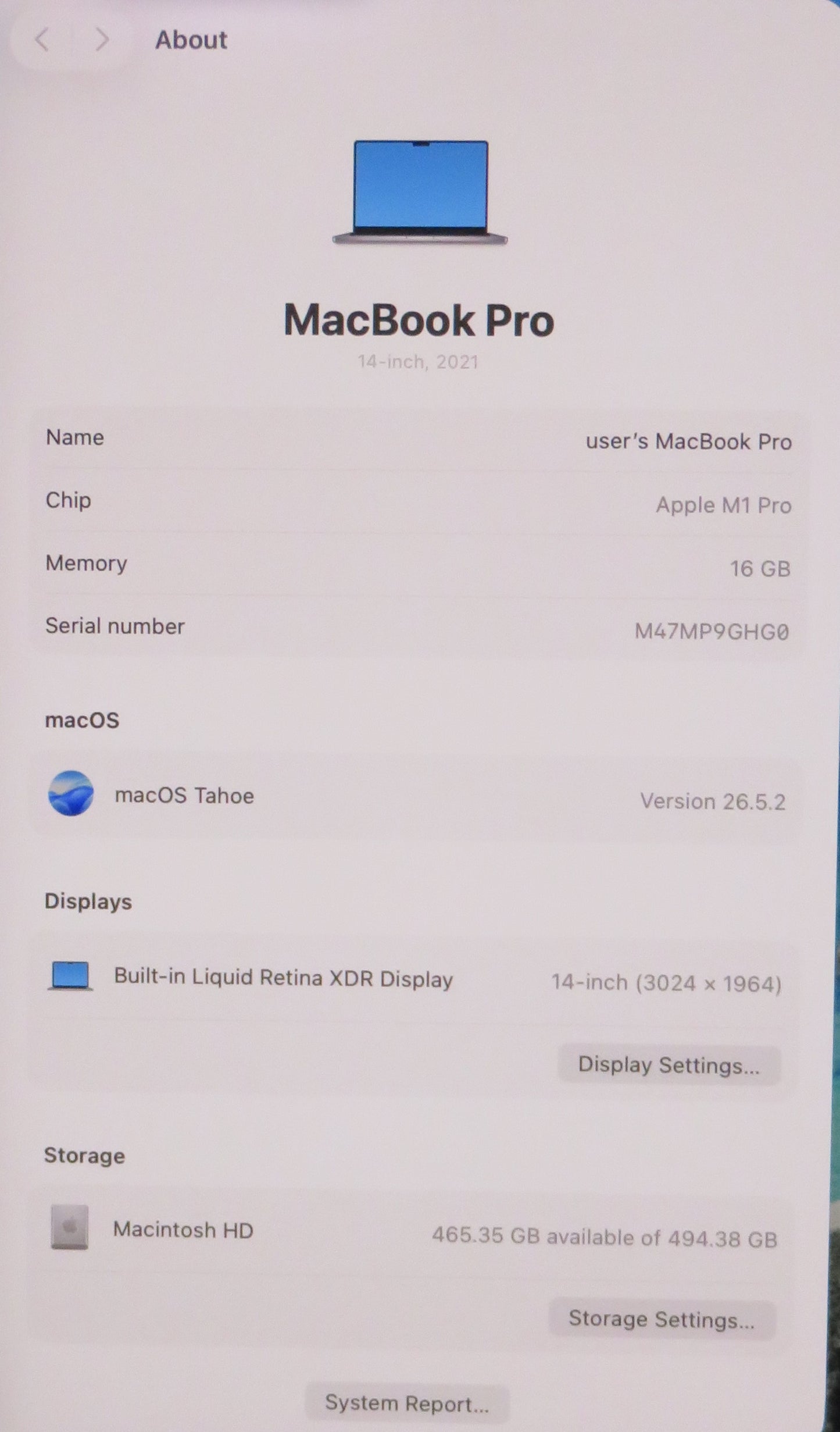 Apple Macbook Pro 2021 14in Retina XDR M1 Pro 16GB RAM 512GB SSD macOS A2442