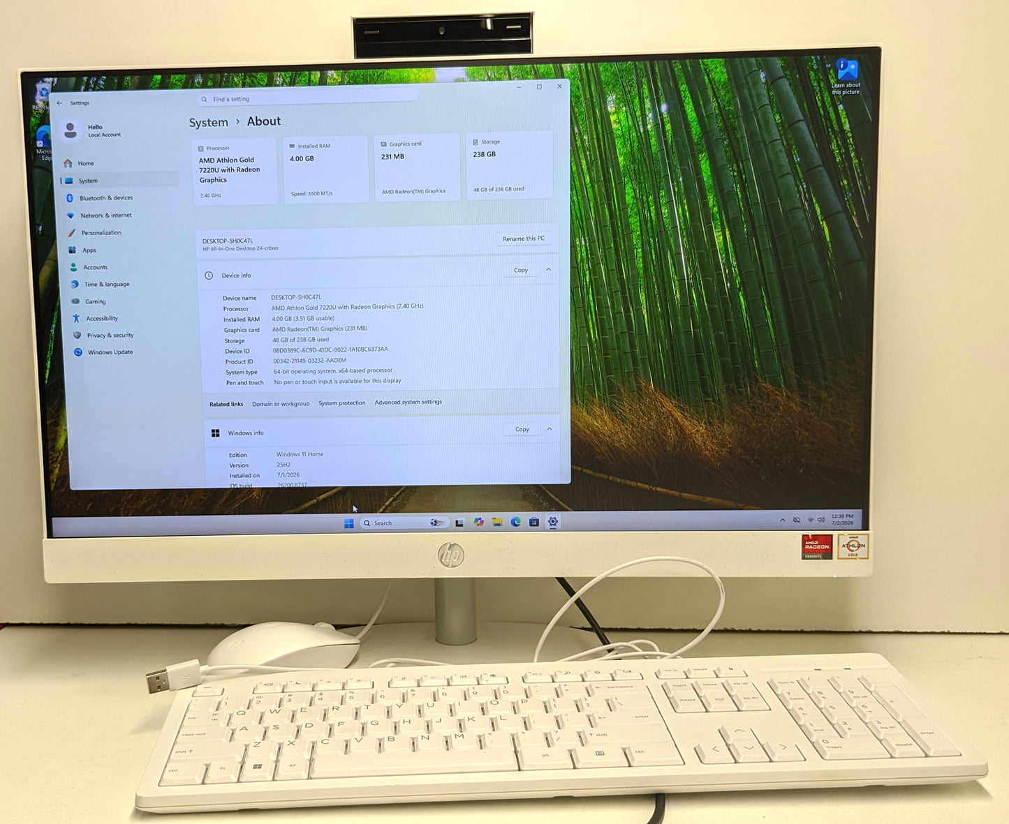 HP AIO 24-CR0046 DESKTOP AMD ATHLON GOLD 7220U 4GB 256GB