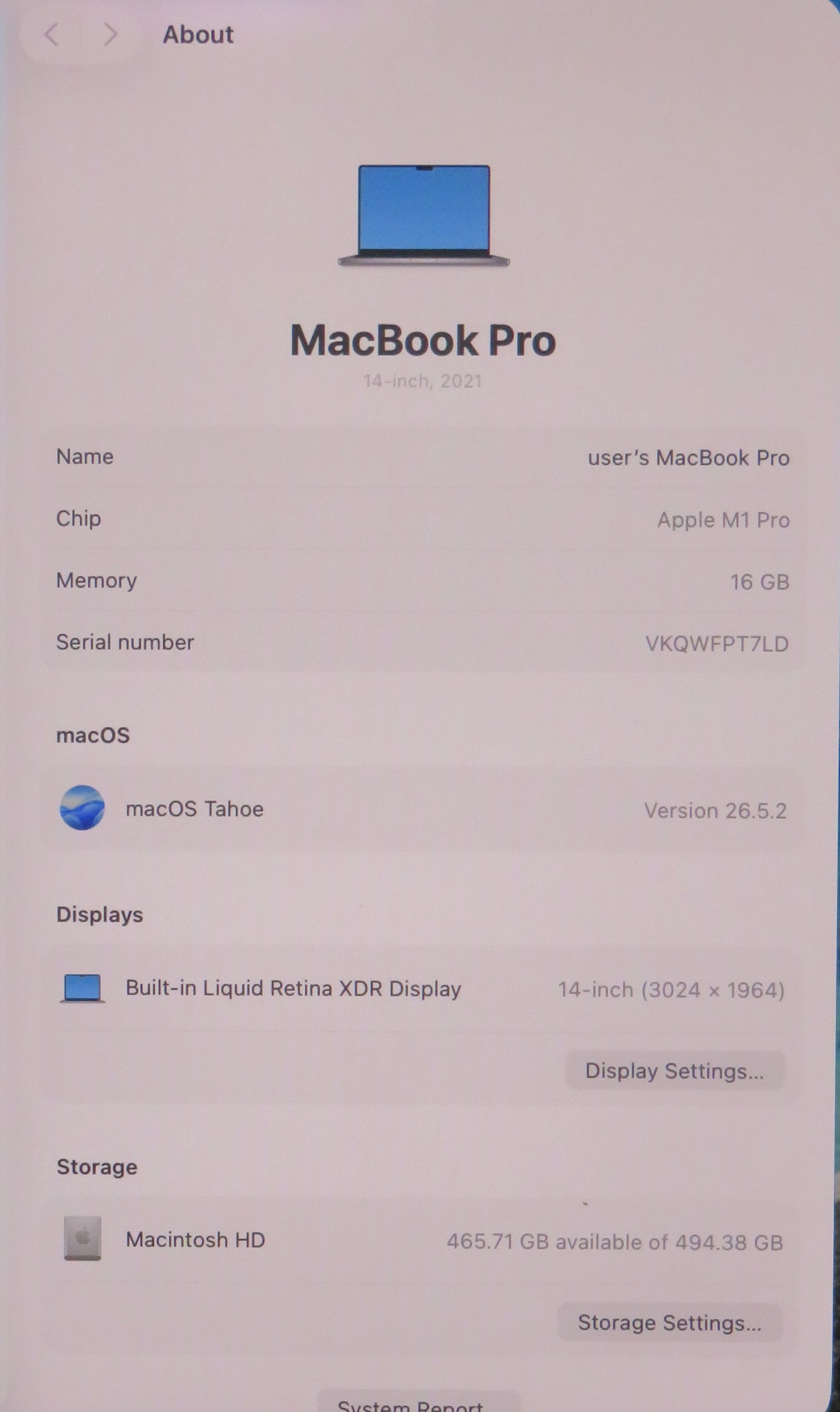 Apple Macbook Pro 2021 14in Retina XDR M1 Pro 16GB RAM 512GB SSD Tahoe A2442