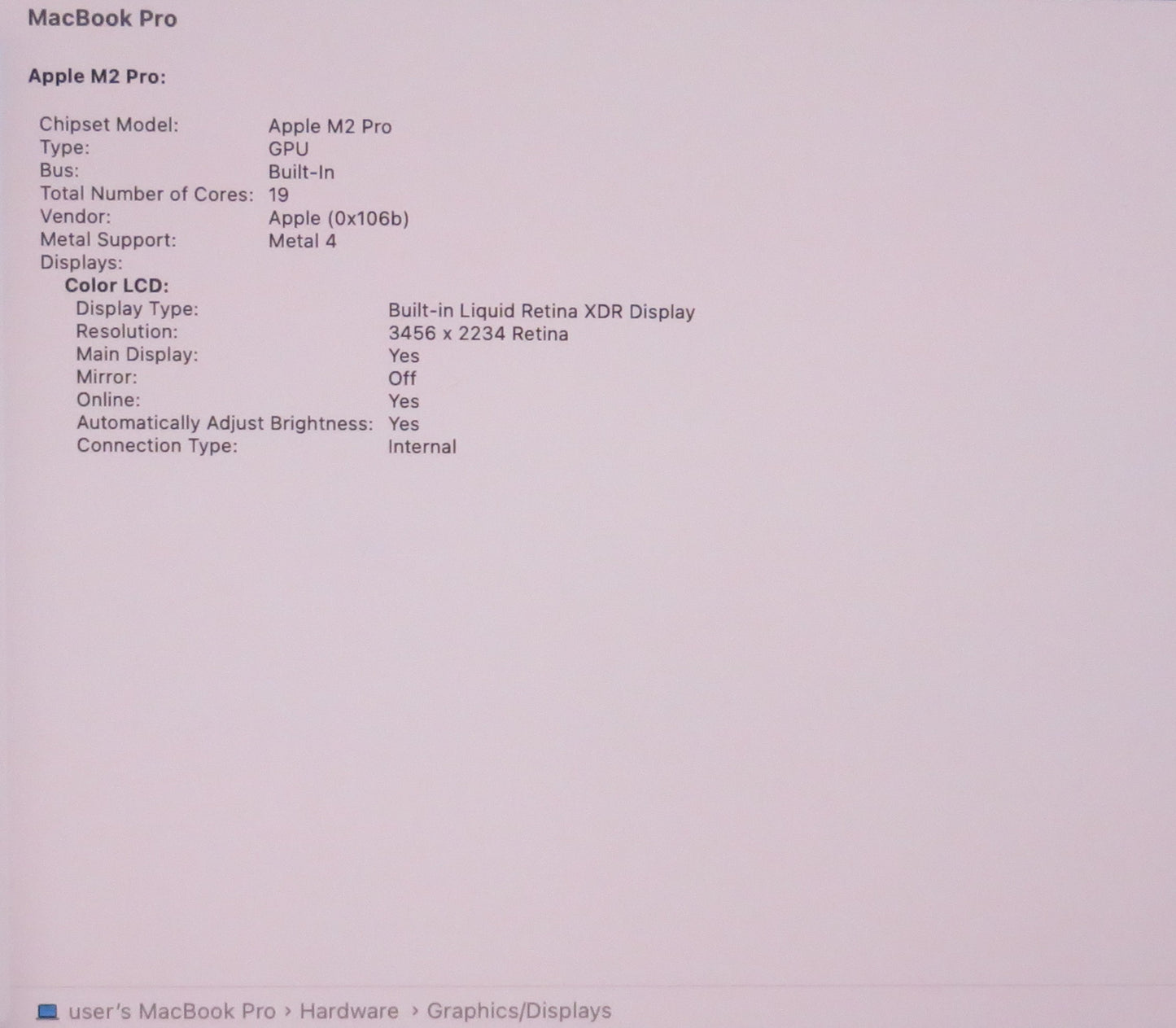 Apple Macbook Pro 2023 16in Retina M2 Pro 16GB RAM 512GB Tahoe A2780