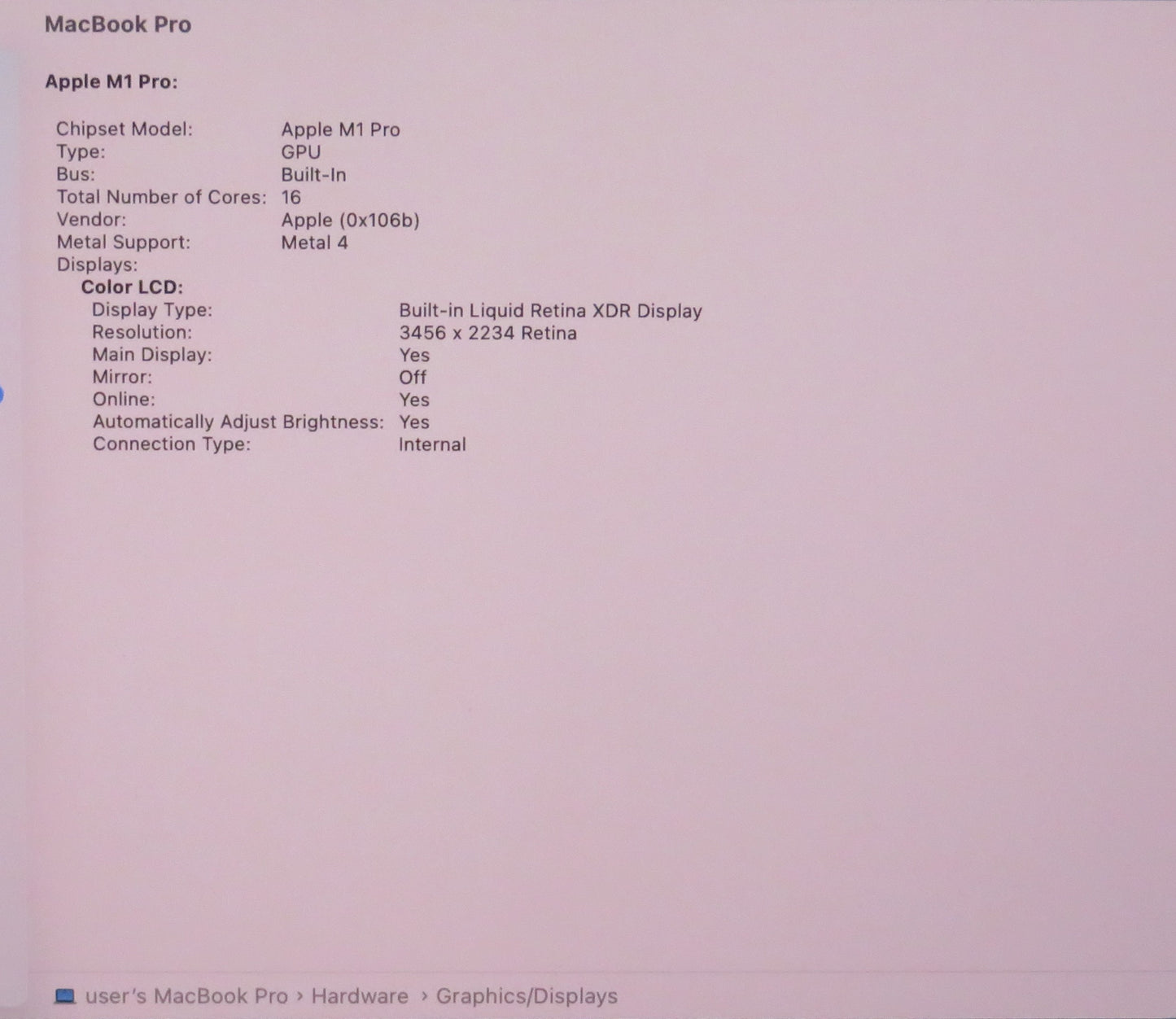 Apple Macbook Pro 2021 16in Retina XDR M1 Pro 16GB RAM 1TB macOS A2485