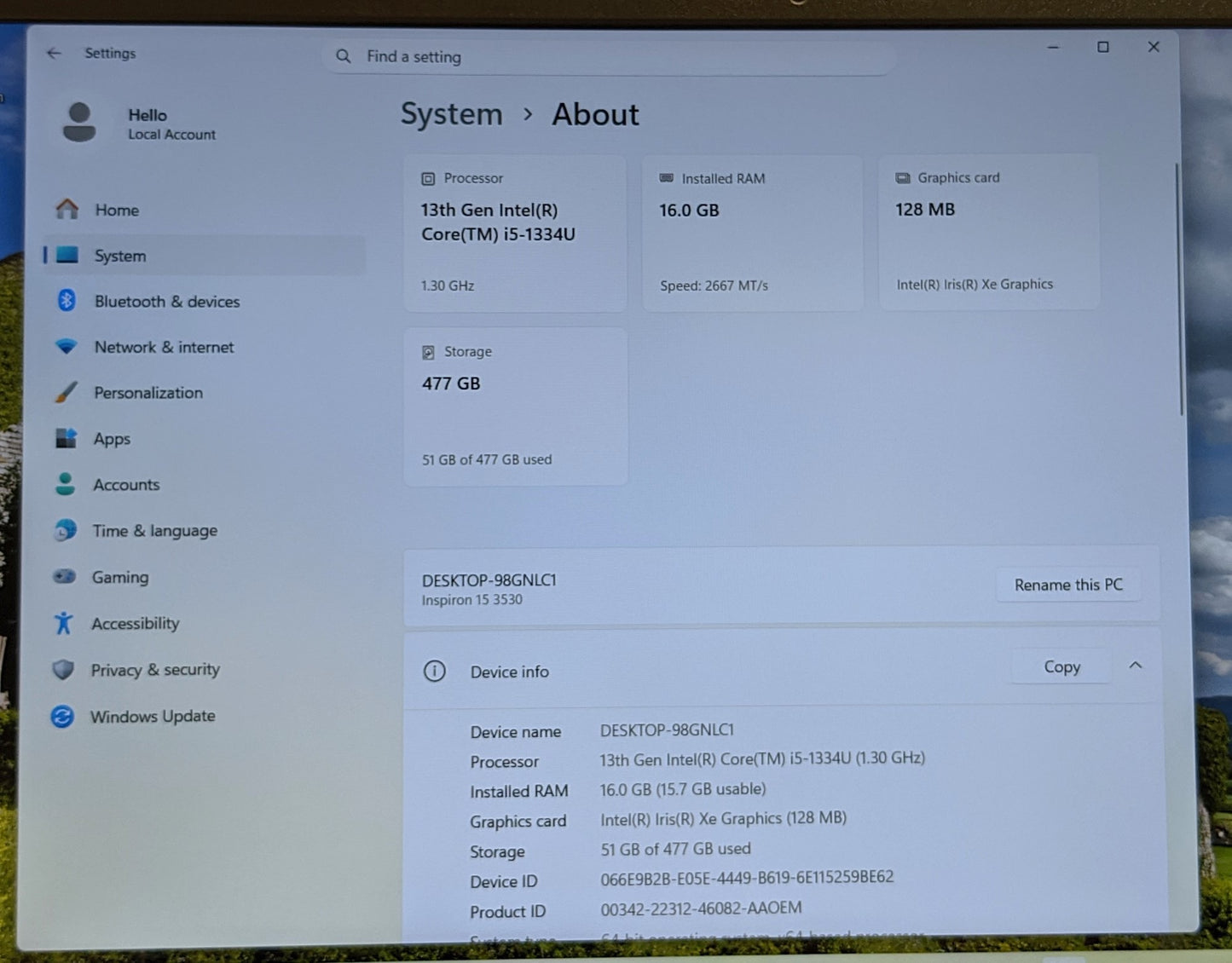 DELL INSPIRON 15 3530 i5-1334U 16GB RAM 512GB SSD