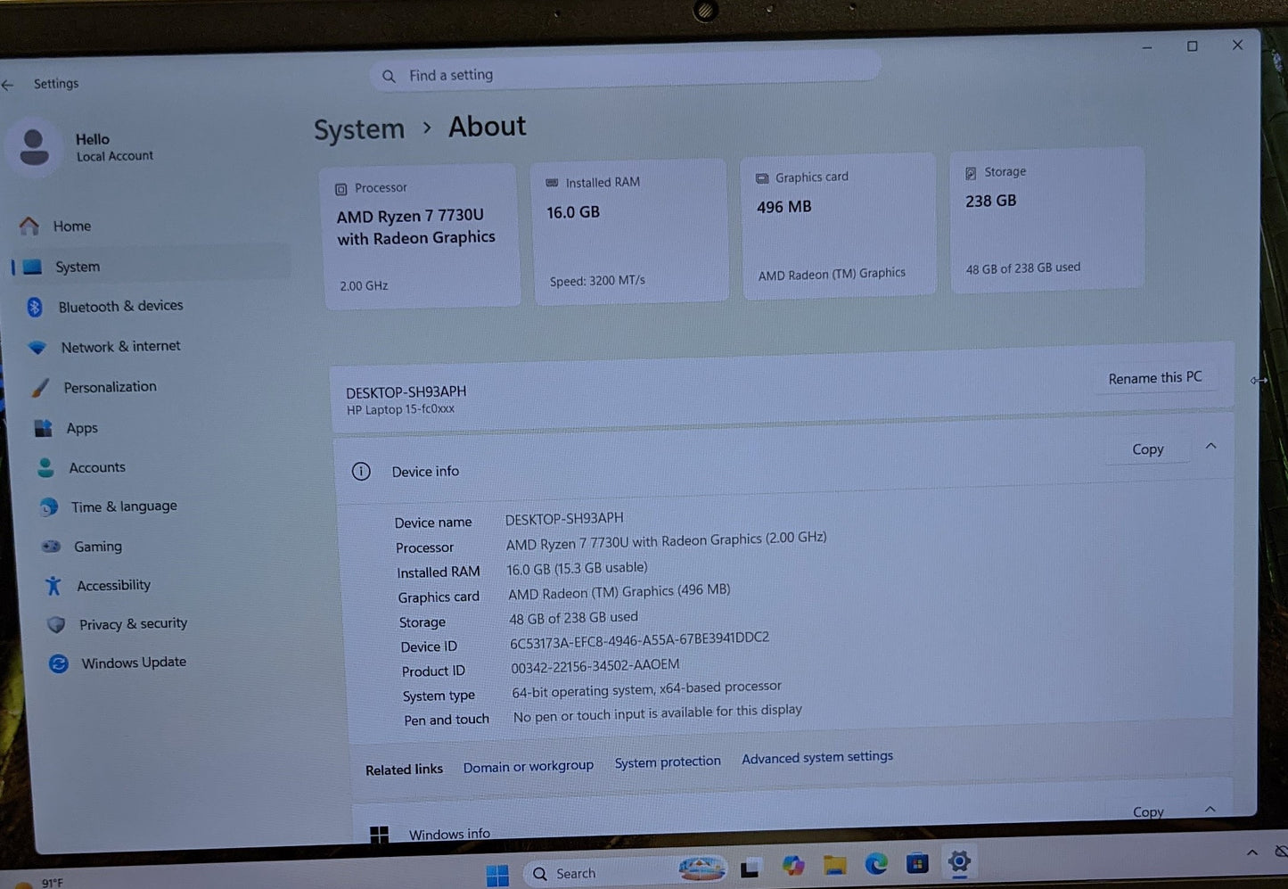 HP 15-FC0077OD LAPTOP 15.6in i5-125H 8GB 512GB