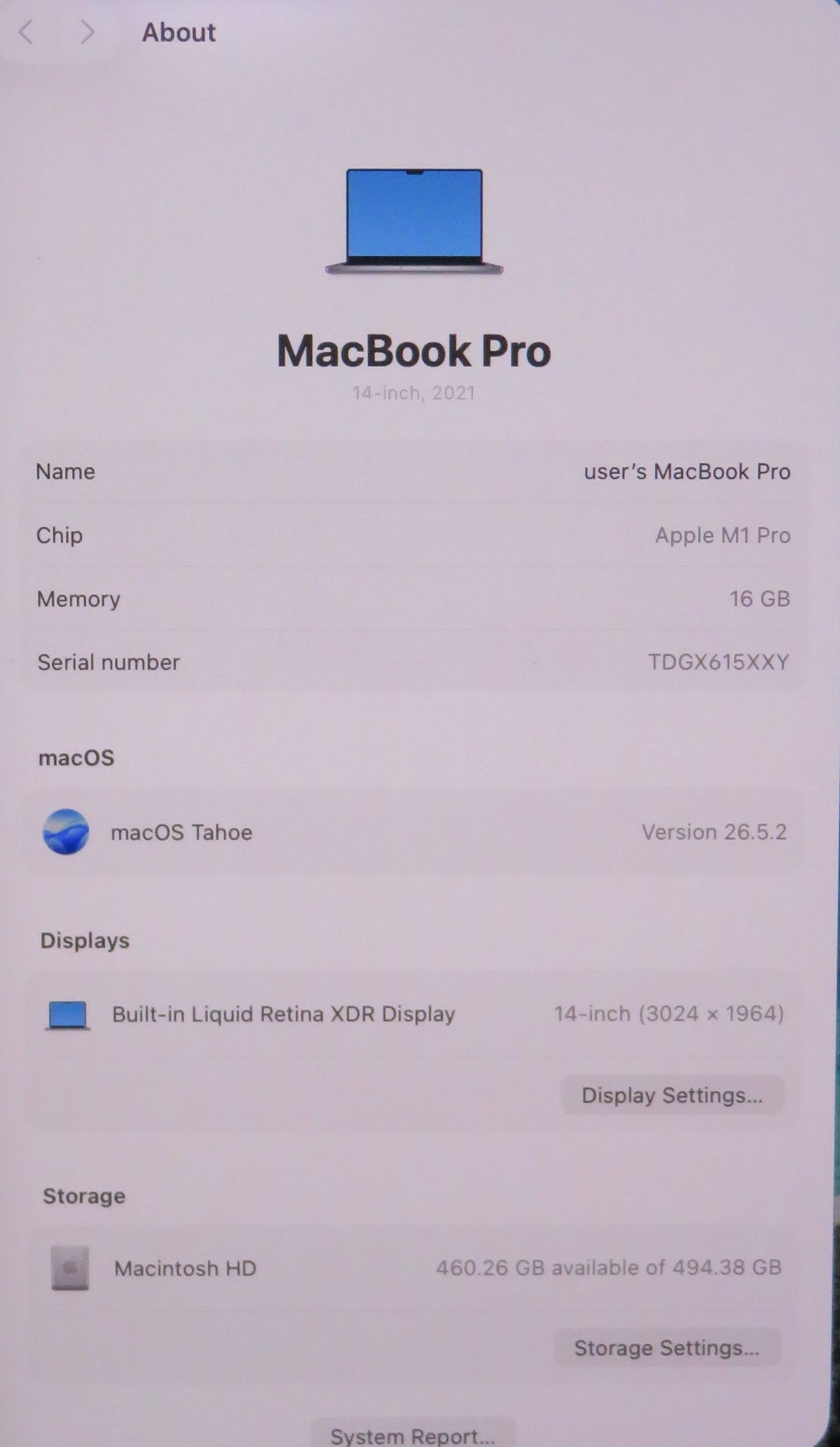 Apple Macbook Pro 2021 14in Retina XDR M1 Pro 16GB RAM 512GB macOS A2442