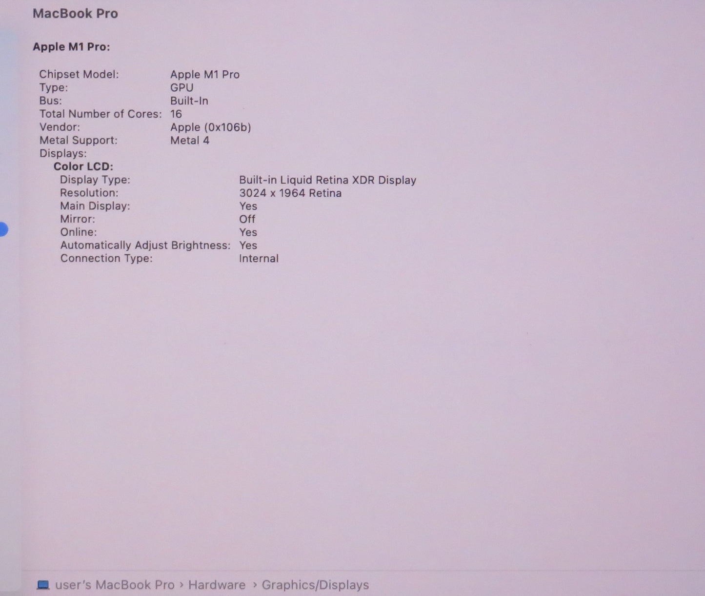 Apple Macbook Pro 2021 14in Retina XDR M1 Pro 16GB RAM 512GB macOS A2442