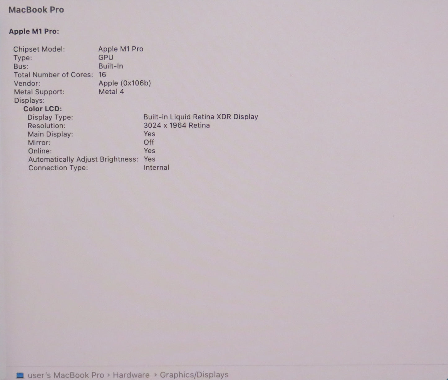Apple Macbook Pro 2021 14in Retina XDR M1 Pro 16GB RAM 512GB SSD macOS A2442