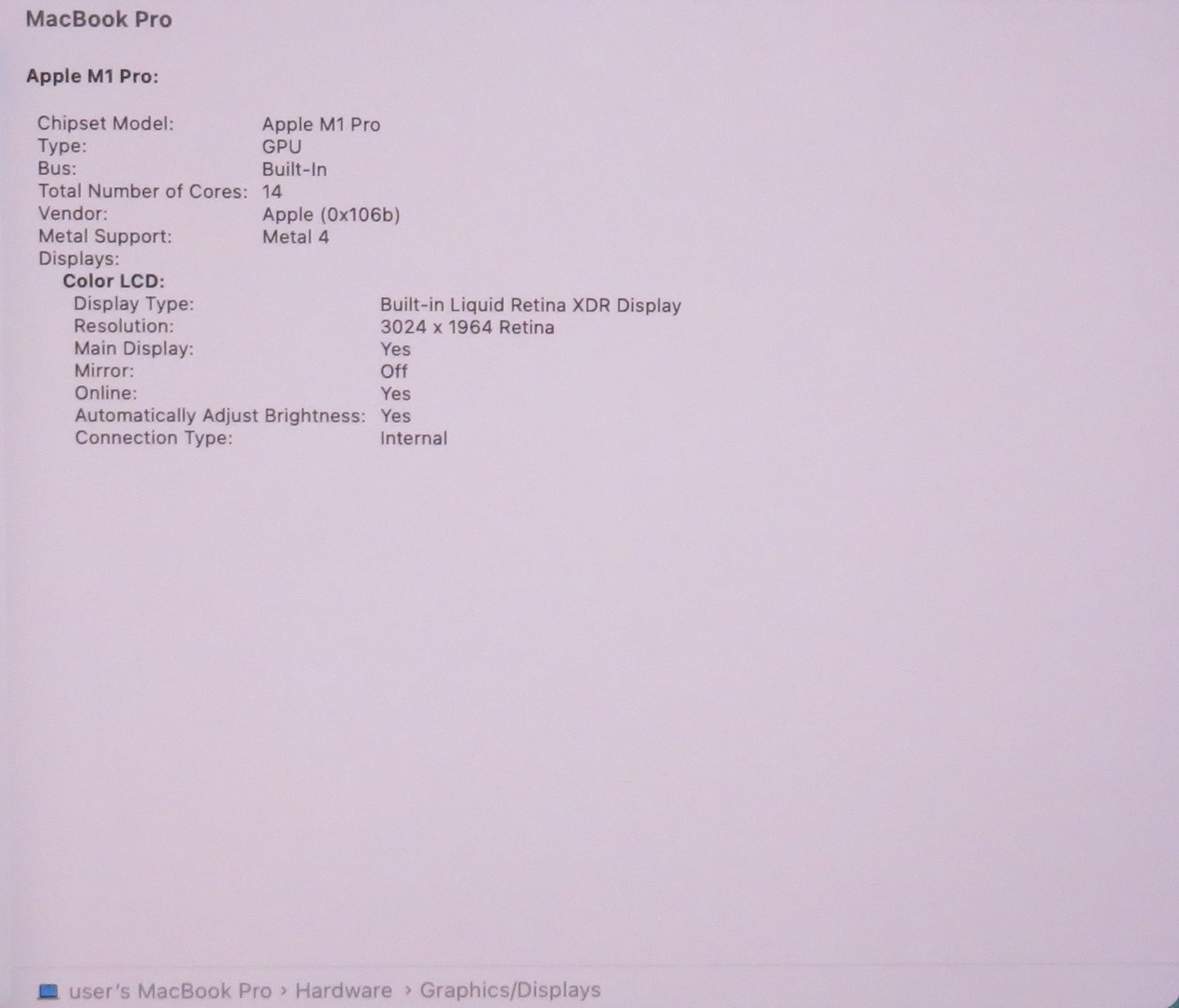 Apple Macbook Pro 2021 14in Retina XDR M1 Pro 16GB RAM 512GB SSD macOS A2442