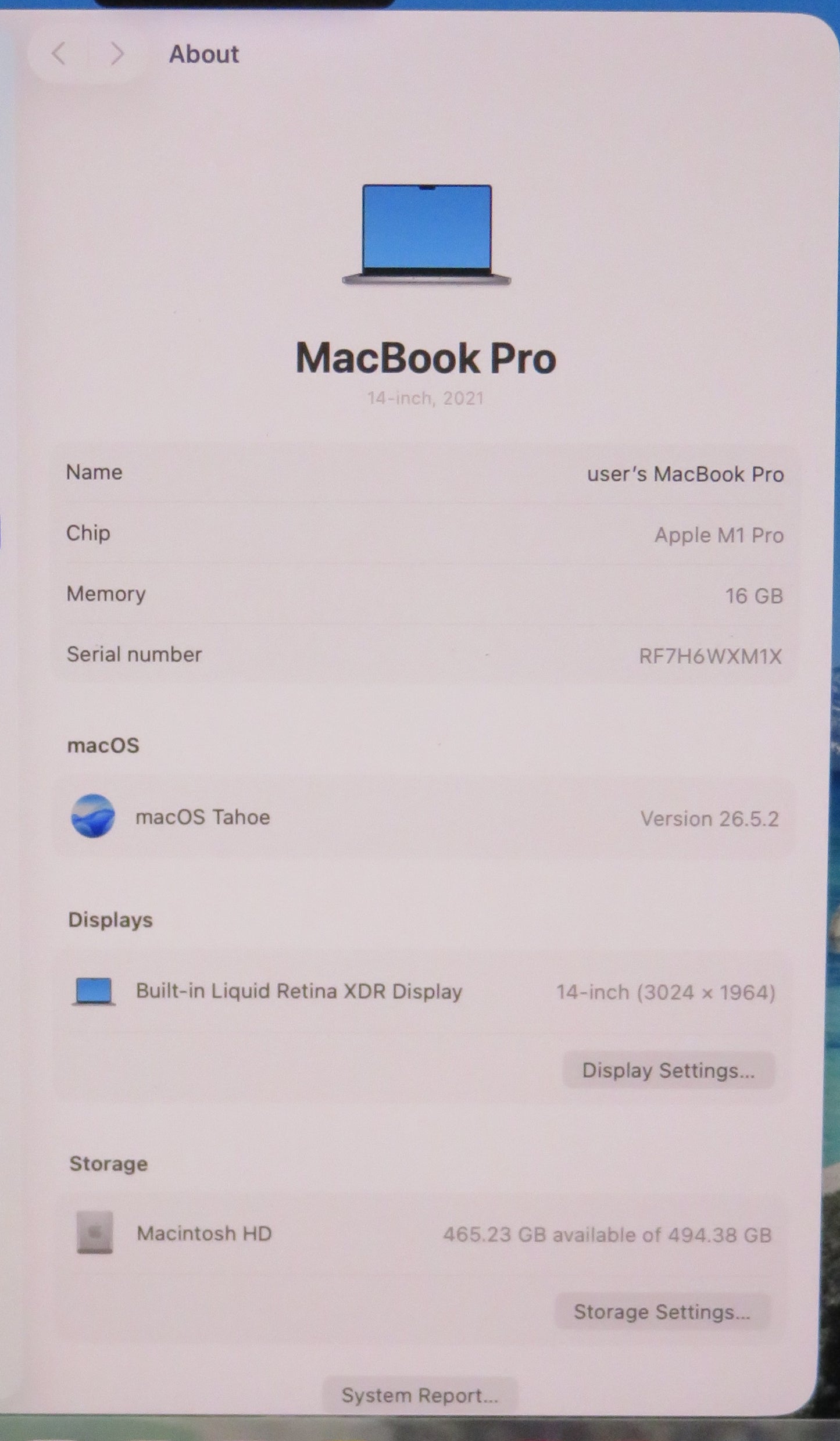 Apple Macbook Pro 2021 14in Retina XDR M1 Pro 16GB RAM 512GB SSD Tahoe A2442