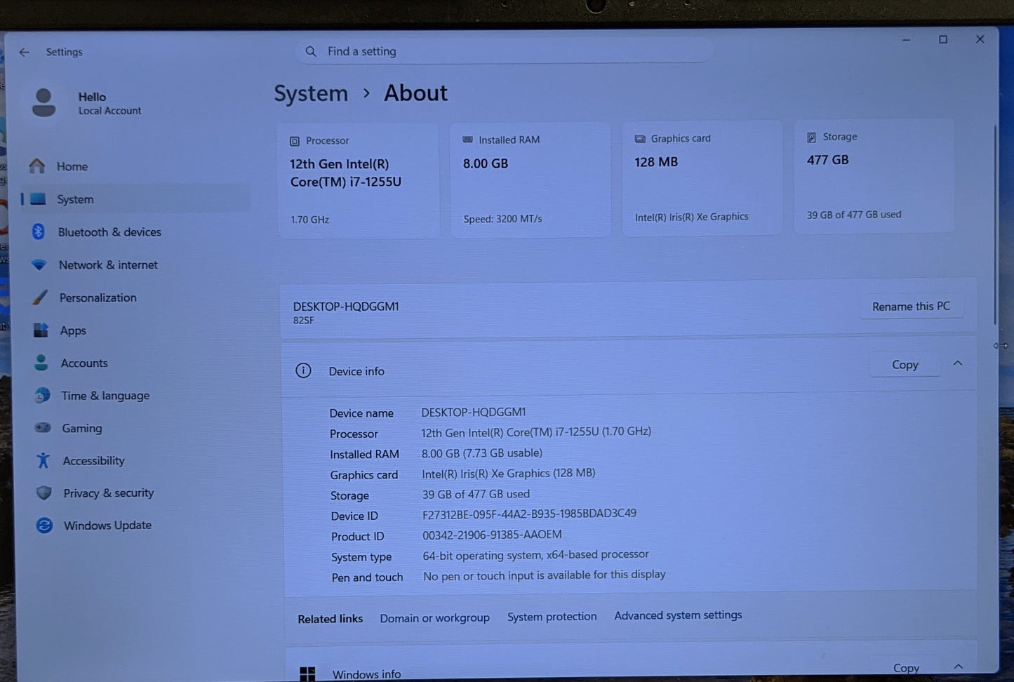 LENOVO IDEAPAD 5 15IAL7 LAPTOP 15.6in i7-1255U 8GB 512GB