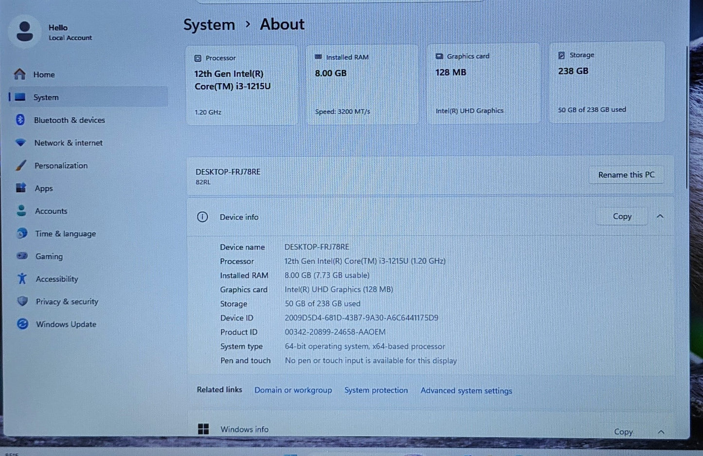 LENOVO IDEAPAD 3 17IAU7 LAPTOP 17.3in i3-1215U 8GB 256GB