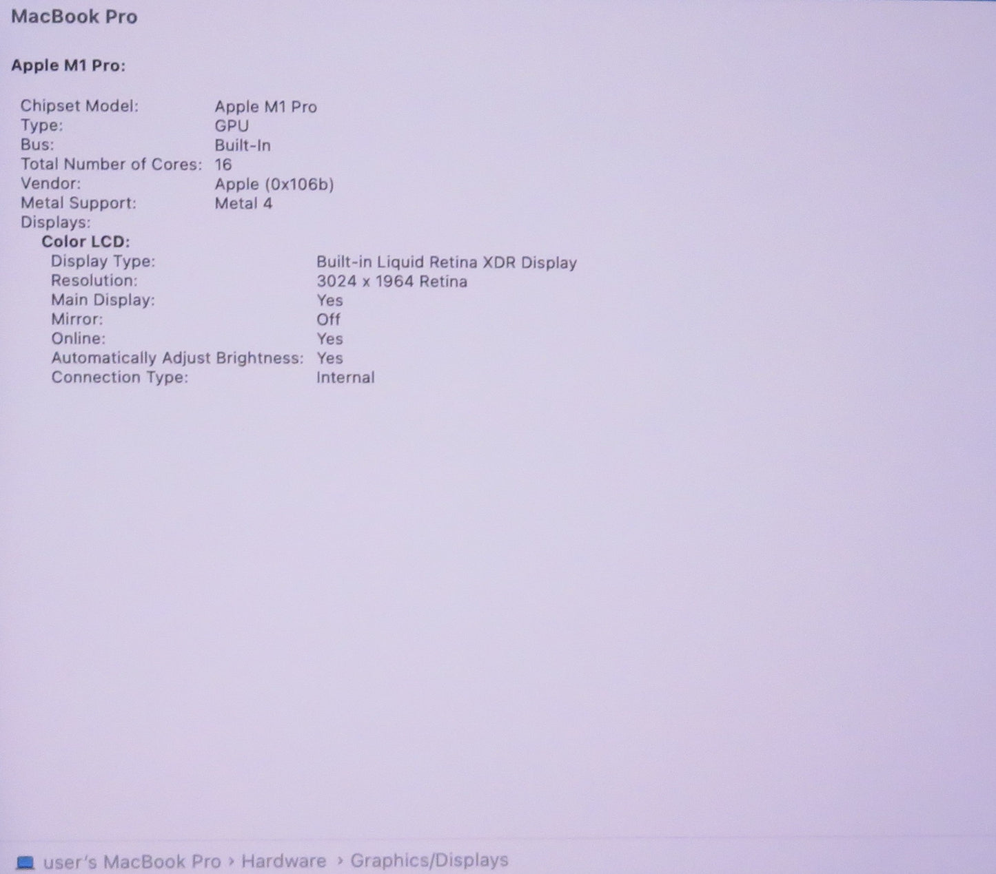 Apple Macbook Pro 2021 14in Retina XDR M1 Pro 16GB RAM 512GB SSD Tahoe A2442