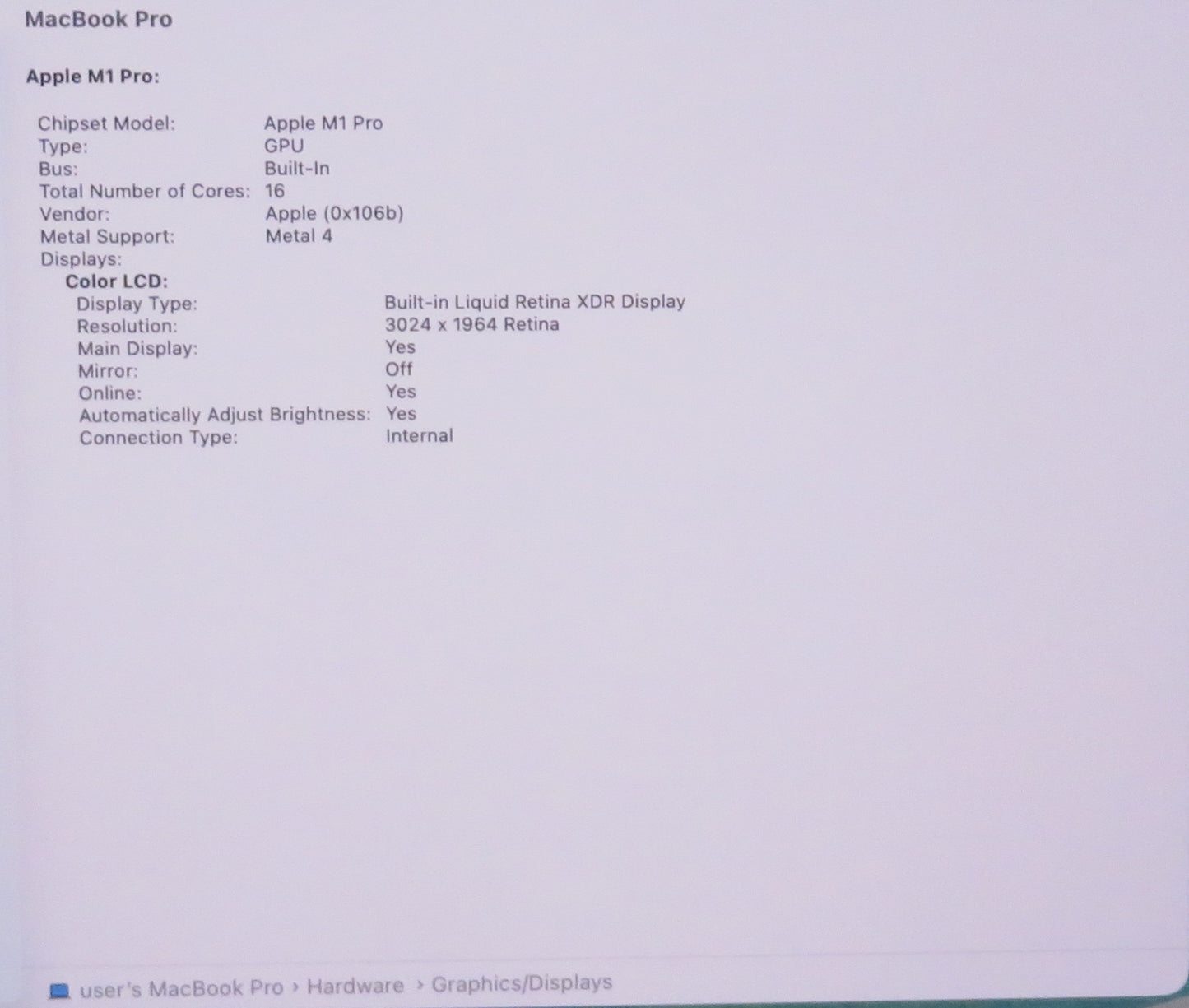 Apple Macbook Pro 2021 14in Retina XDR M1 Pro 16GB RAM 512GB SSD Tahoe A2442