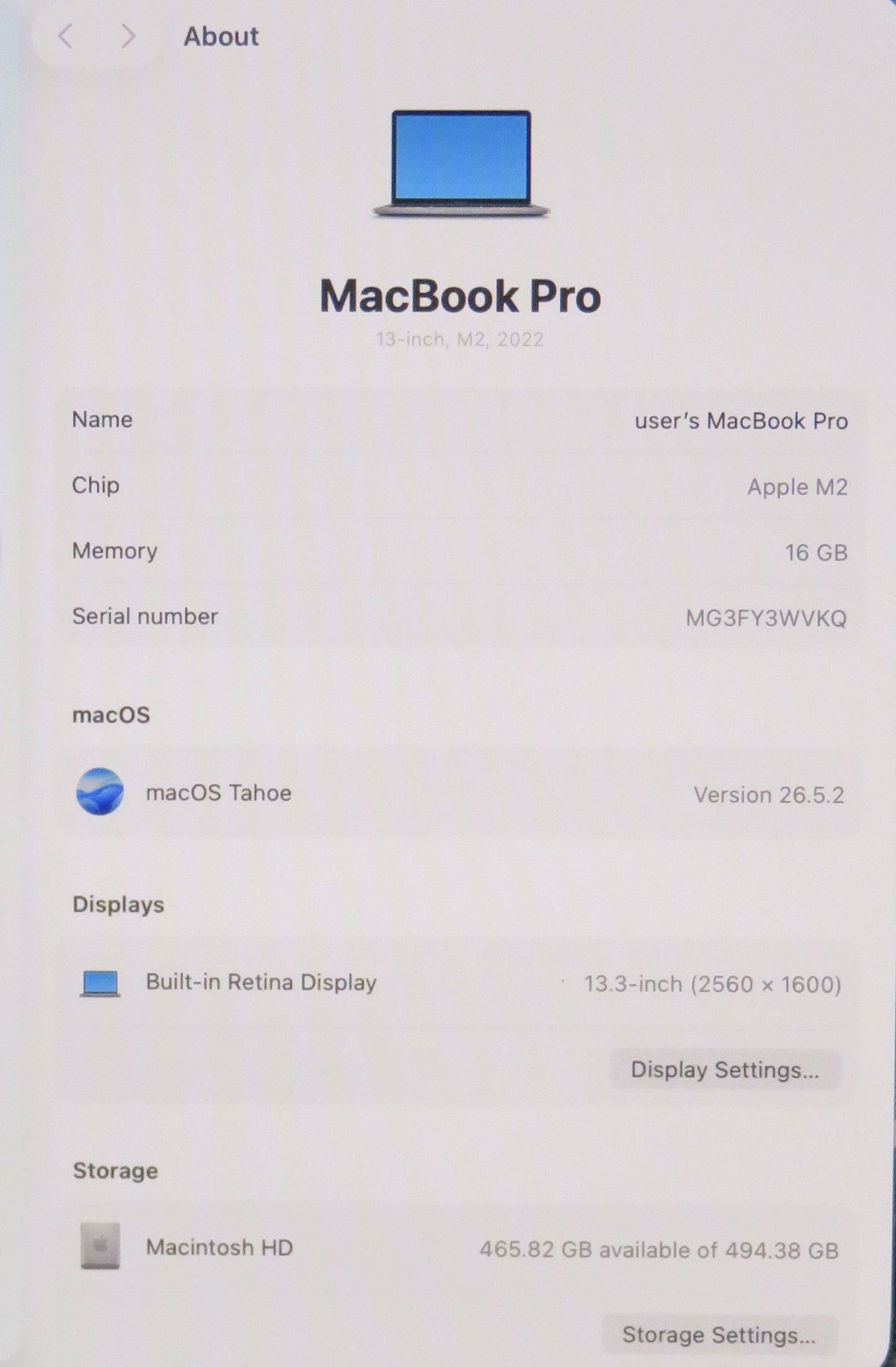 Apple Macbook Pro 2022 13in Retina M2 16GB RAM 512GB macOS A2338
