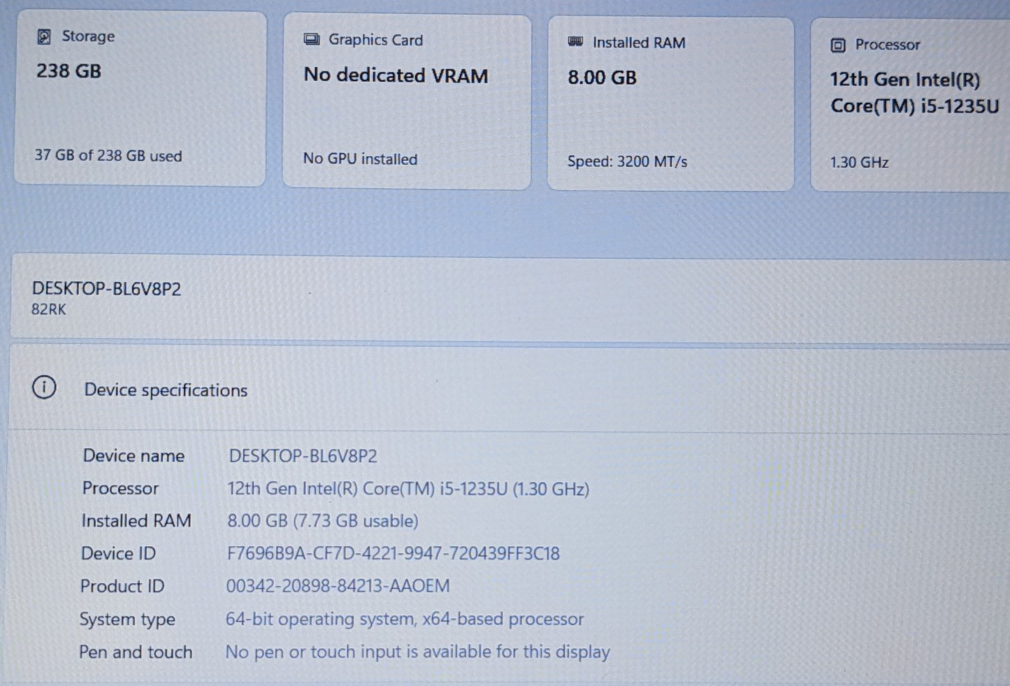 Lenovo Ideapad 3 15IAU7 I5-1235U@1.3GHZ,8GB, 256GB
