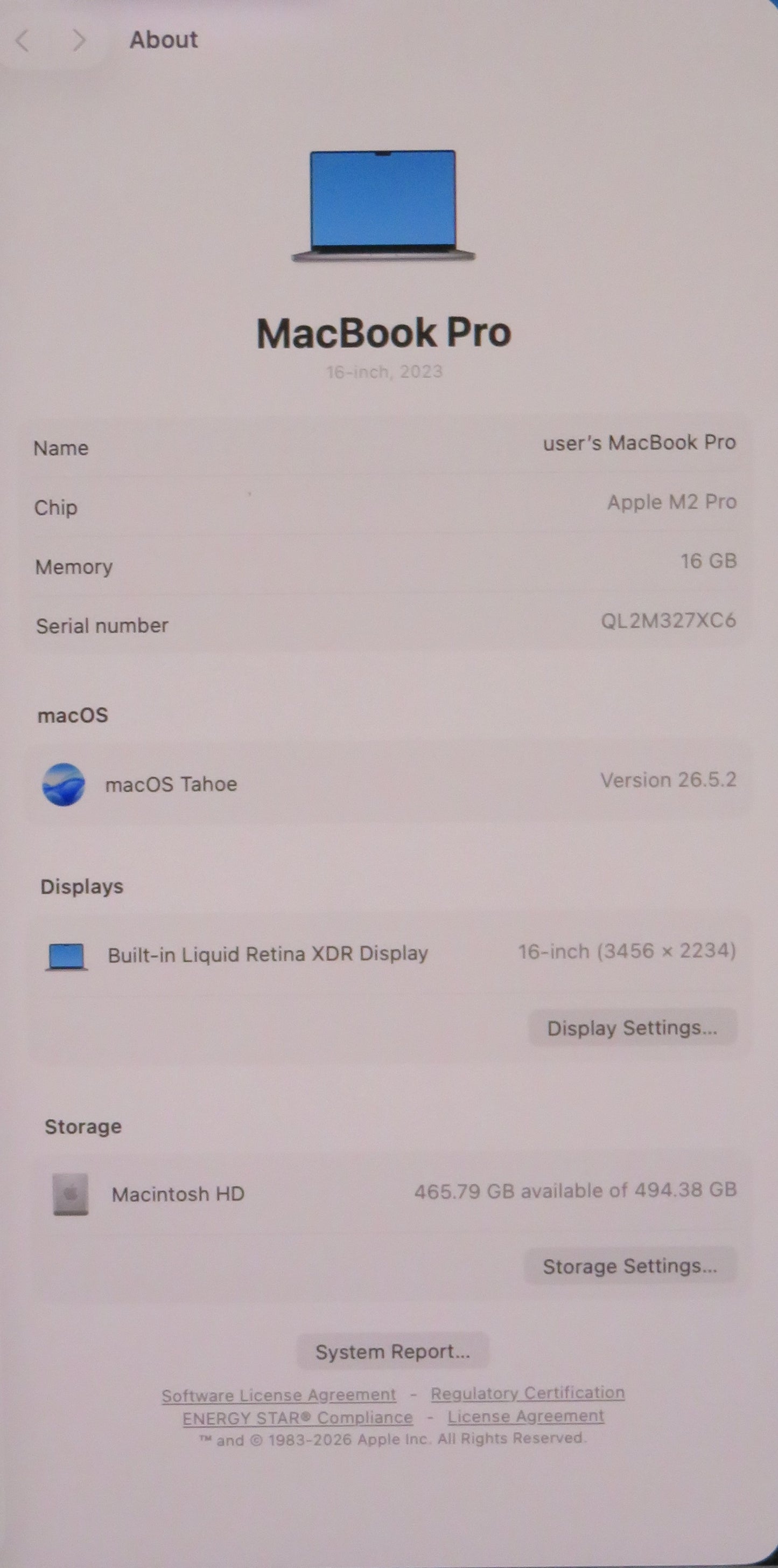 Apple Macbook Pro 2023 16in Retina M2 Pro 16GB RAM 512GB macOS A2780