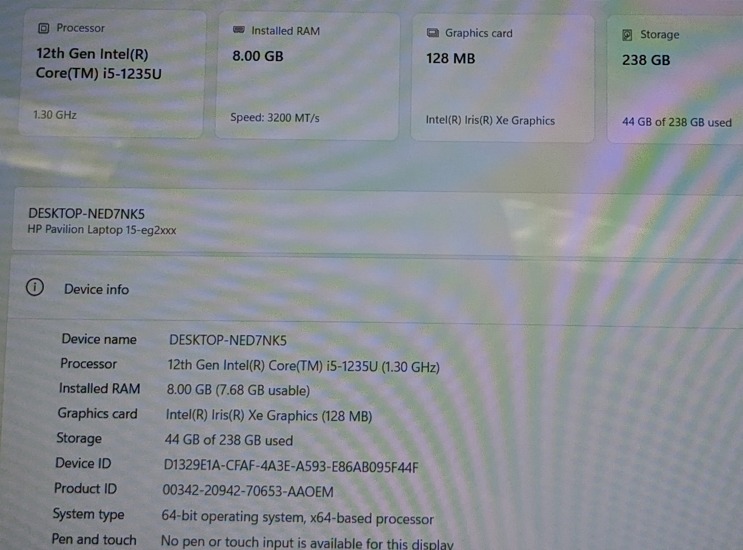 HP 15-EG2015OD I5-1235U@2.5GHZ, 8GB, 256GB
