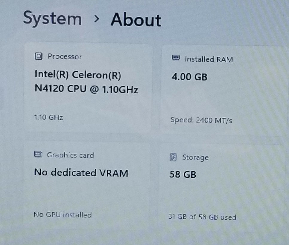 HP 14-DQ0010NR N-4120, 4GB RAM, 64GB SSD