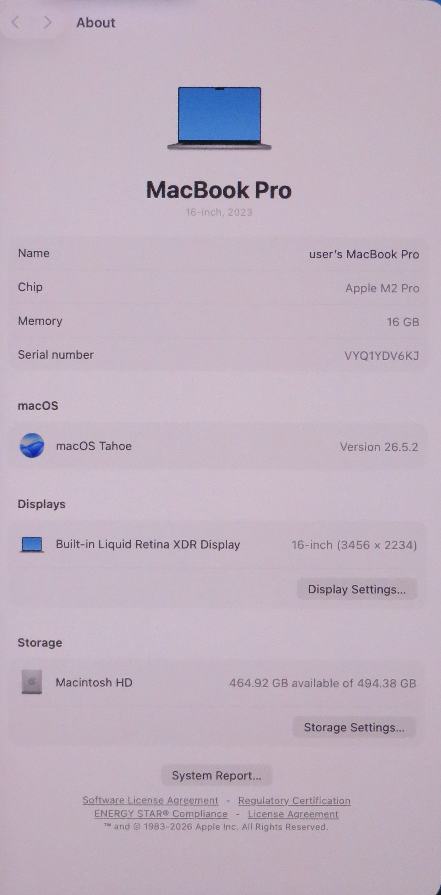Apple Macbook Pro 2023 16in Retina M2 Pro 16GB RAM 512GB macOS A2780