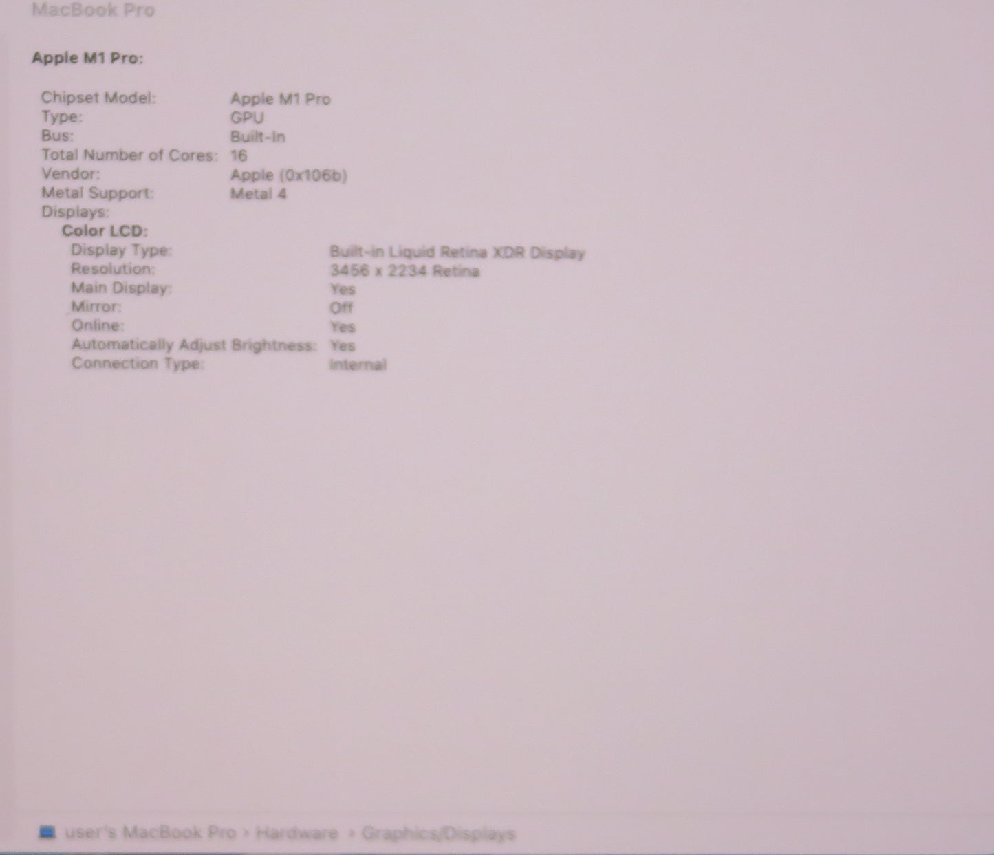 Apple Macbook Pro 2021 16in Retina XDR M1 Pro 16GB RAM 512GB macOS A2485
