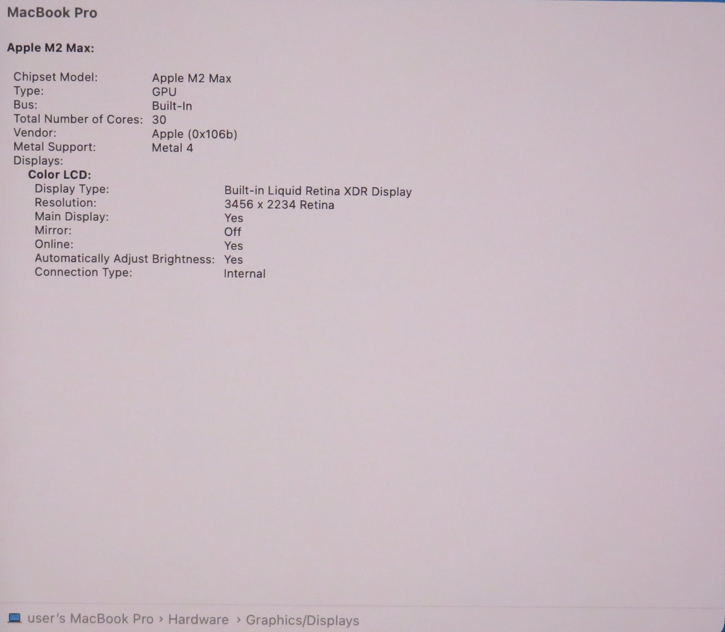 Apple Macbook Pro 2023 16in Retina M2 Max 32GB RAM 512GB Tahoe A2780