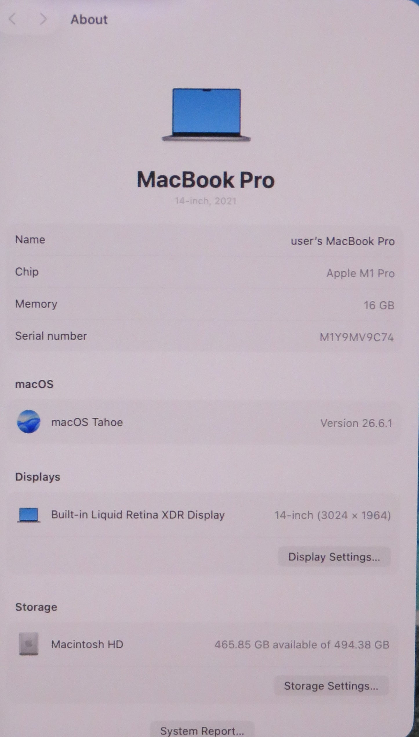 Apple Macbook Pro 2021 14in Retina XDR M1 Pro 16GB RAM 512GB SSD macOS A2442