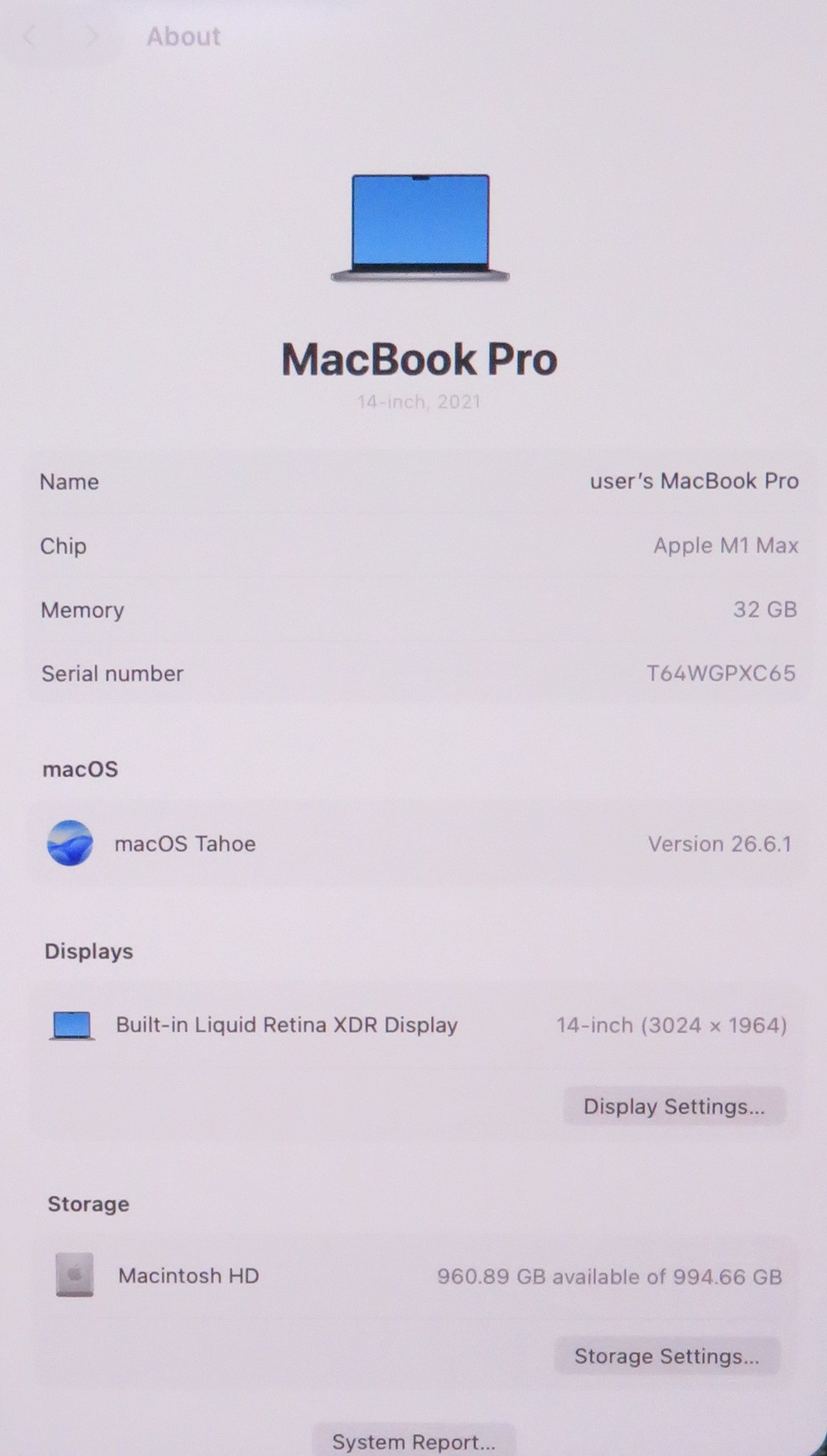 Apple Macbook Pro 2021 14in Retina XDR M1 Max 32GB RAM 1TB SSD macOS A2442