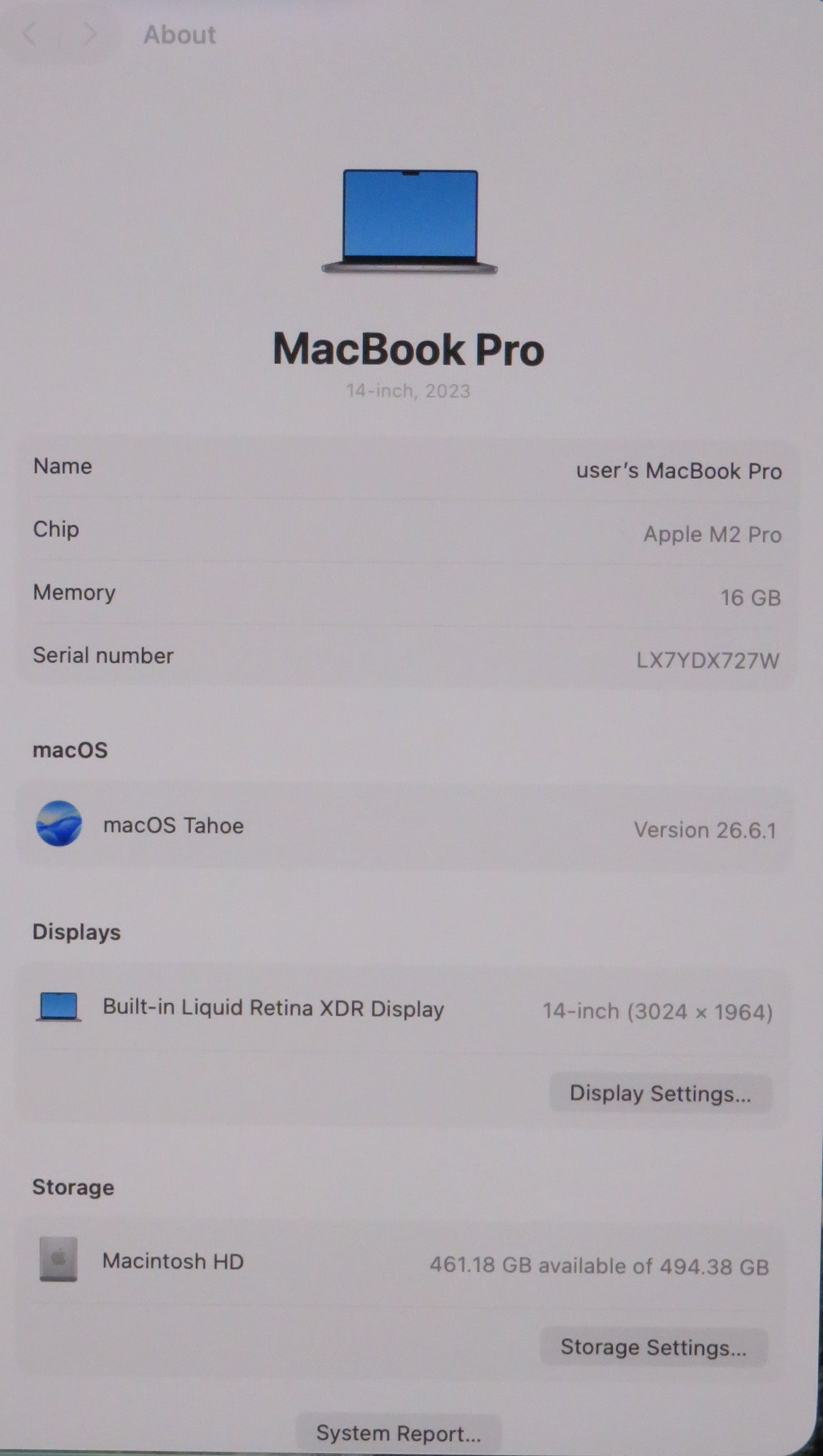 Apple Macbook Pro 2023 14in Retina XDR M2 Pro 16GB RAM 512GB Tahoe A2779