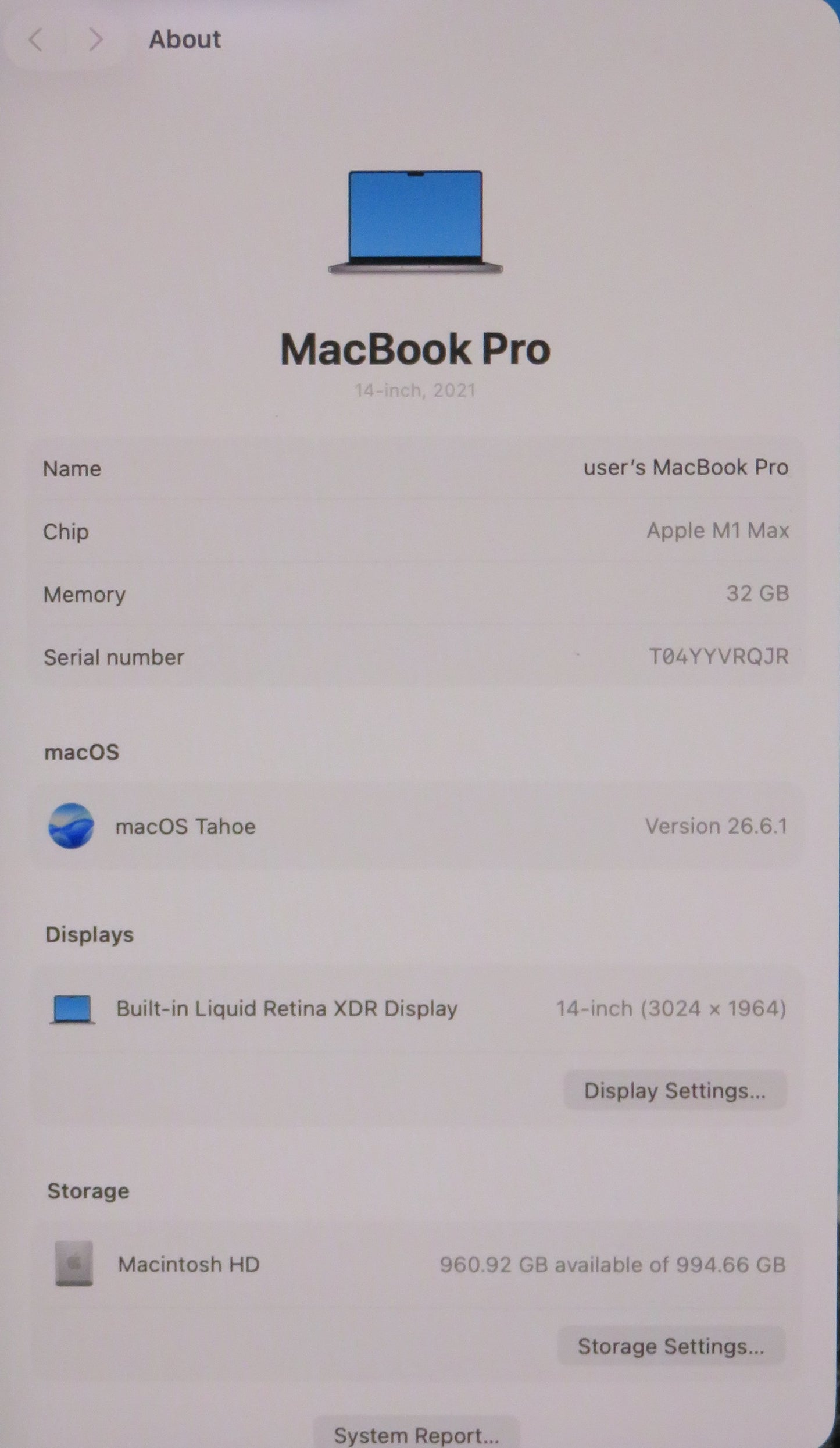 Apple Macbook Pro 2021 14in Retina XDR M1 Max 32GB RAM 1TB SSD macOS A2442