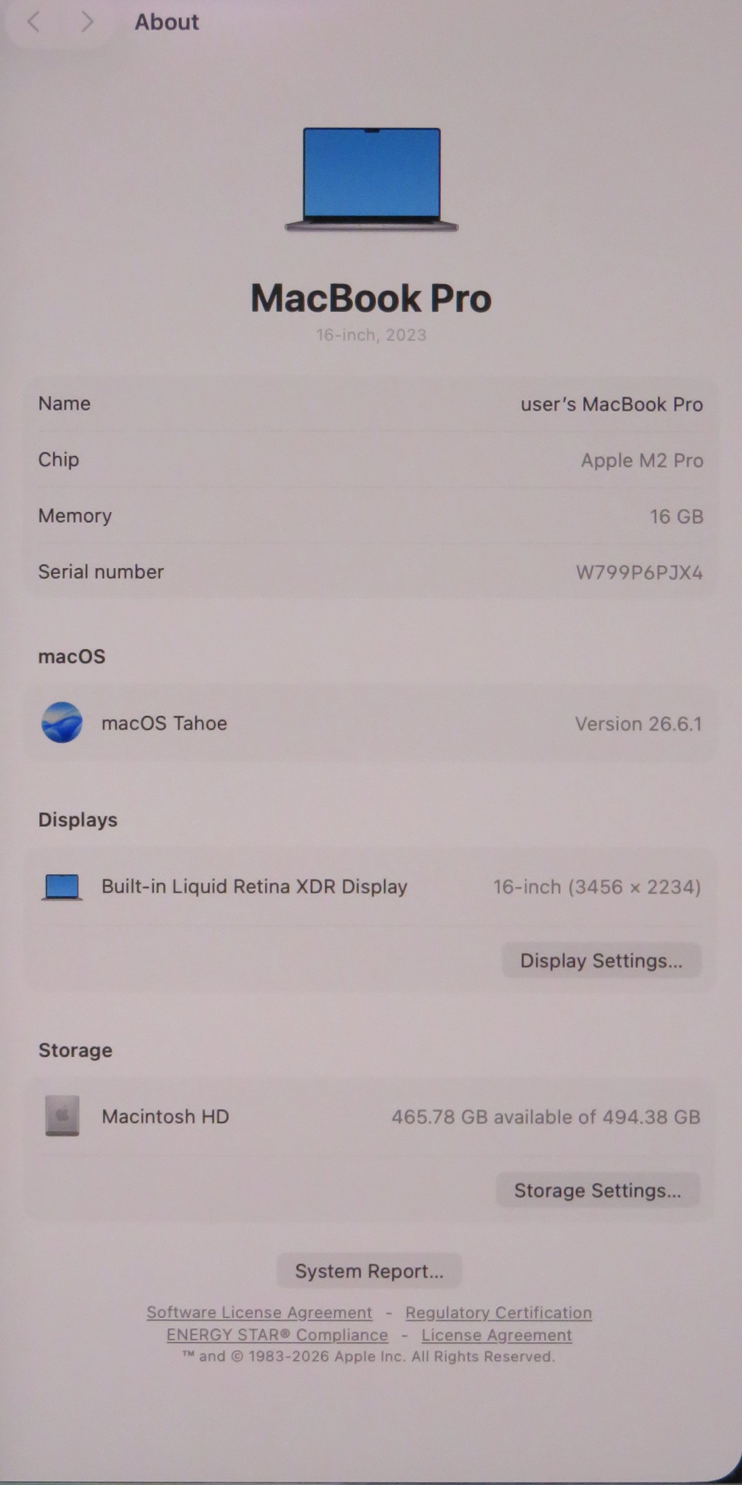 Apple Macbook Pro 2023 16in Retina XDR M2 Pro 16GB RAM 512GB macOS A2780