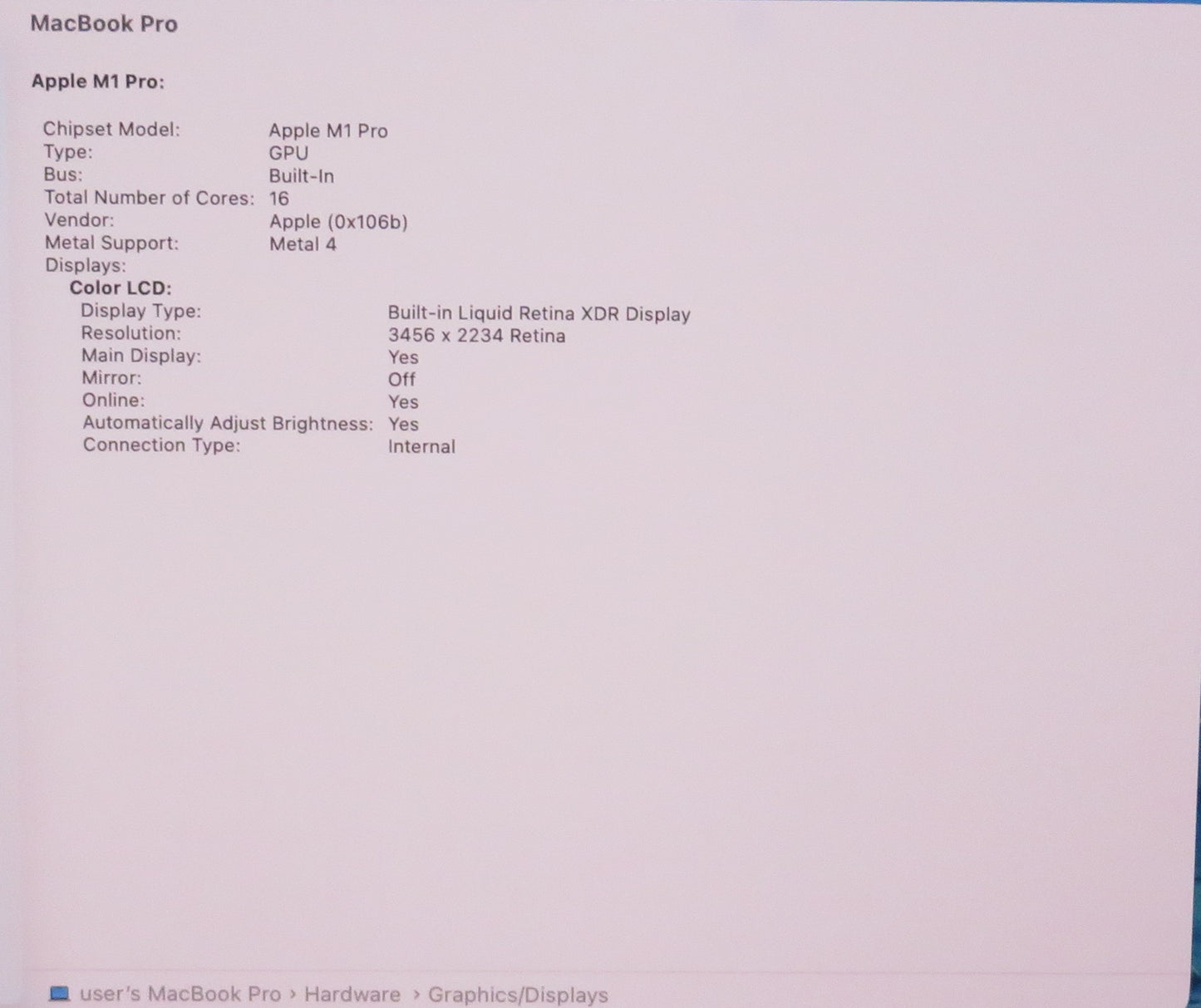 Apple Macbook Pro 2021 16in Retina XDR M1 Pro 16GB RAM 512GB macOS A2485