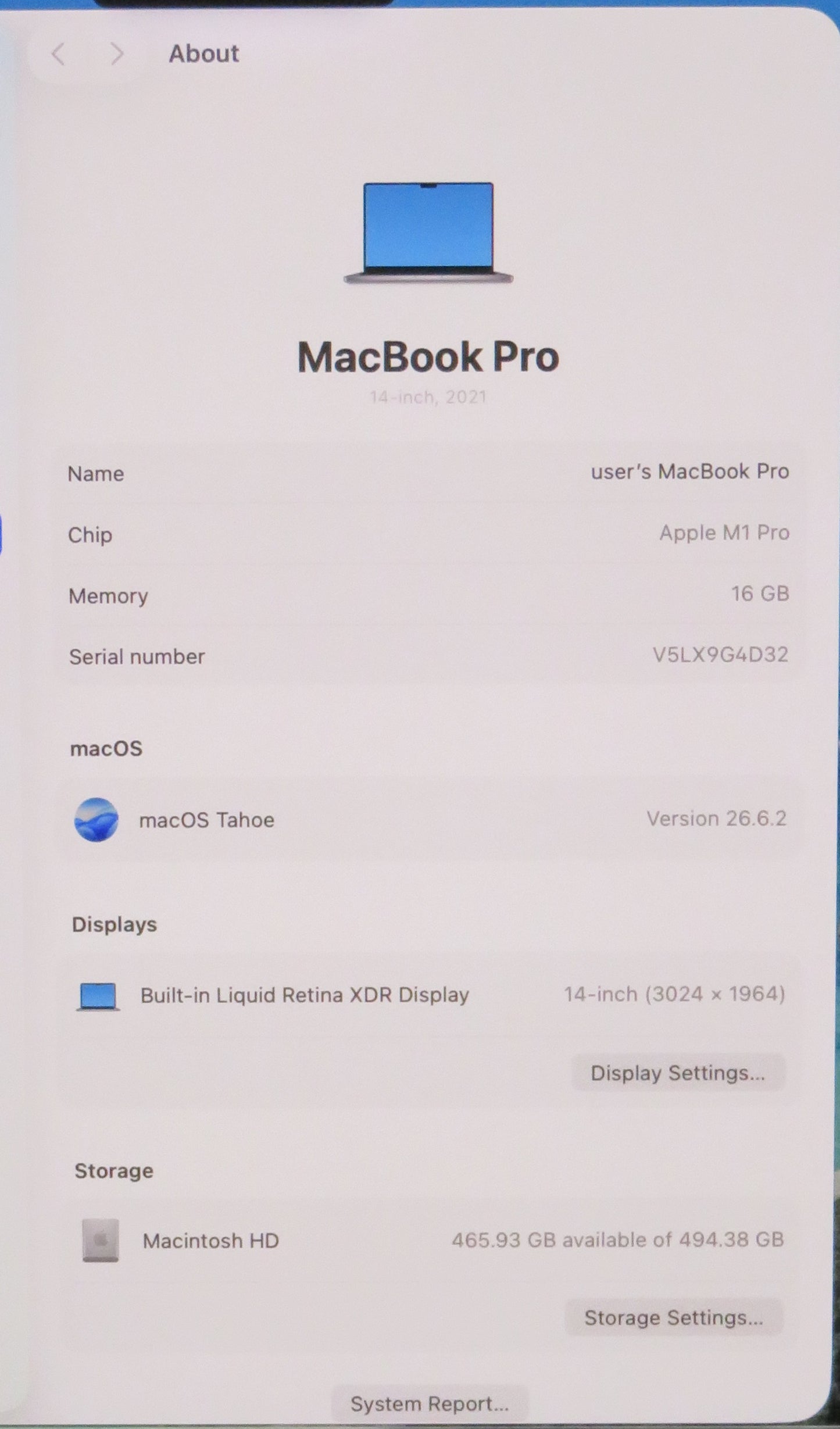 Apple Macbook Pro 2021 14in Retina XDR M1 Pro 16GB RAM 512GB SSD macOS A2442