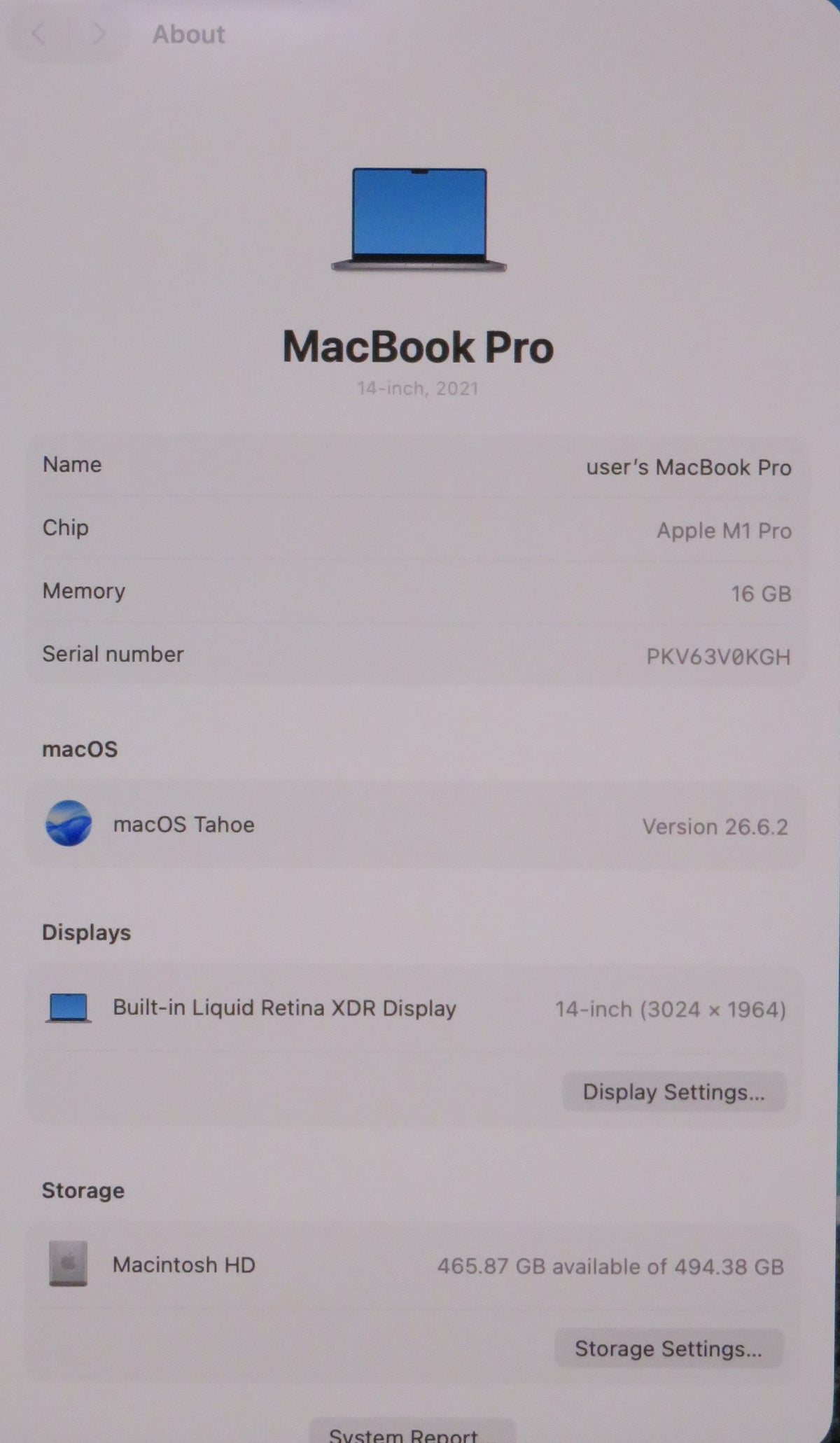 Apple Macbook Pro 2021 14in Retina XDR M1 Pro 16GB RAM 512GB SSD Tahoe A2442