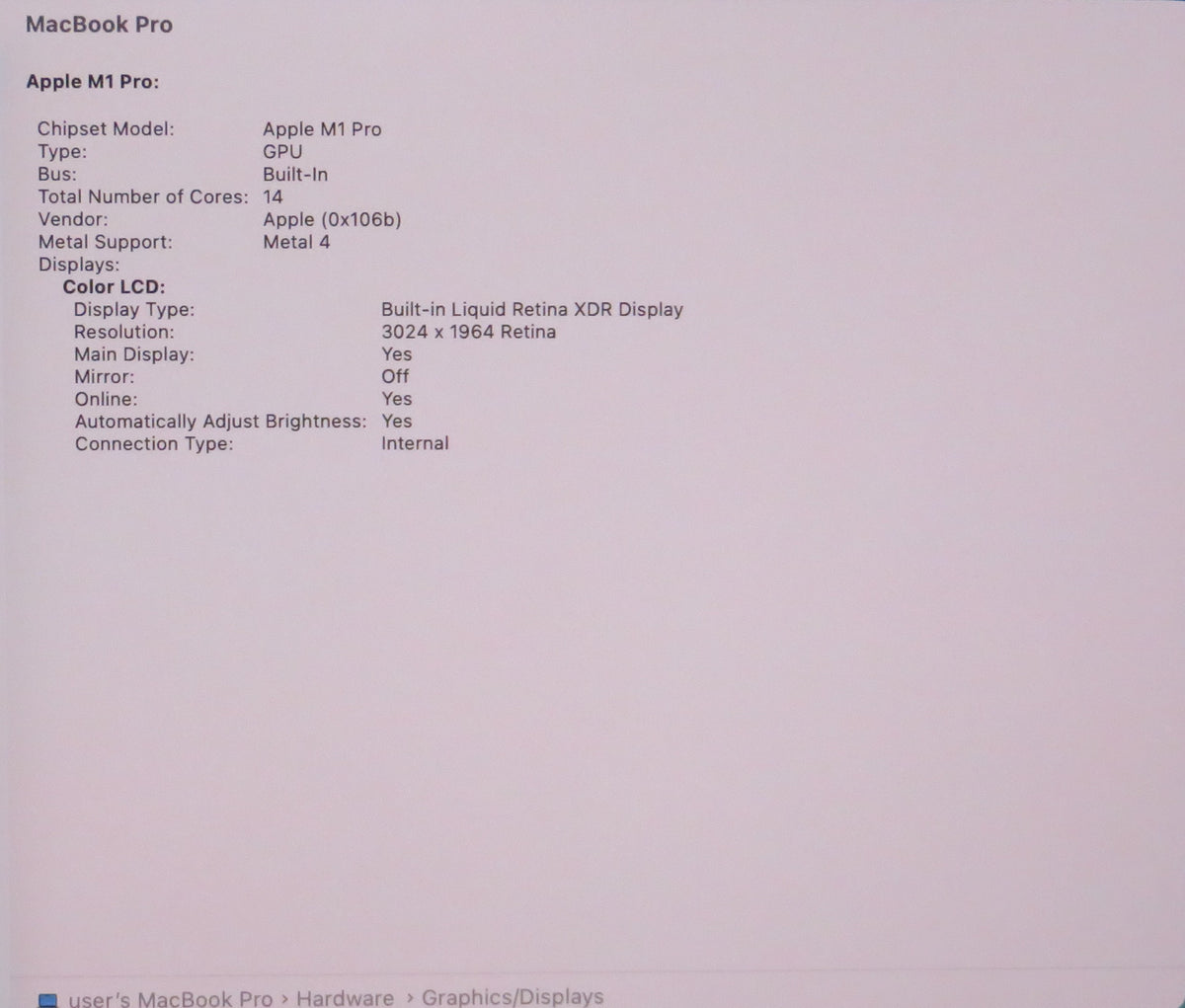 Apple Macbook Pro 2021 14in Retina XDR M1 Pro 16GB RAM 512GB SSD Tahoe A2442
