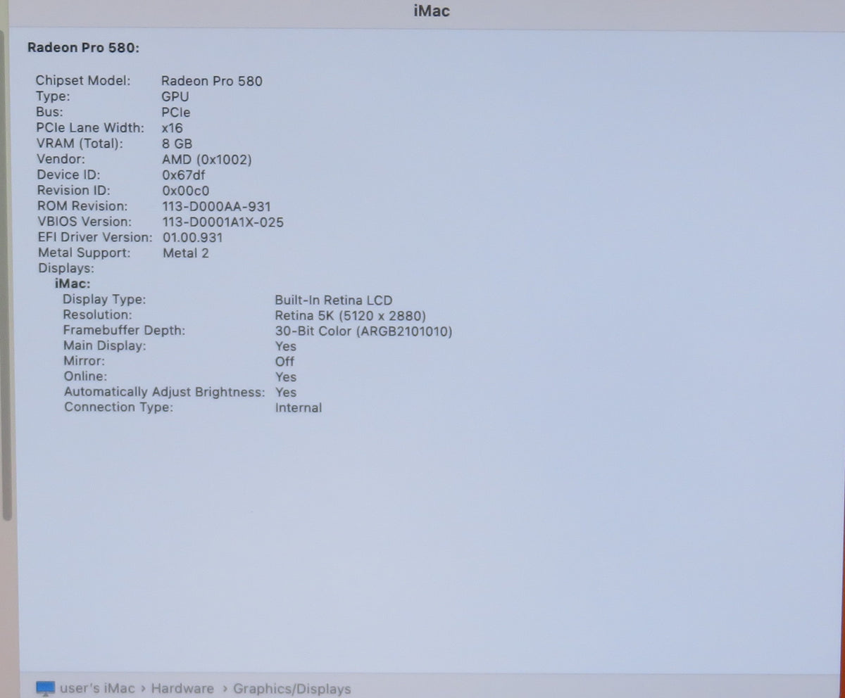 Apple iMac 27in 5K 2017 i7-7700K 4.2 GHz 64GB RAM 2TB macOS Radeon Pro 580 A1419